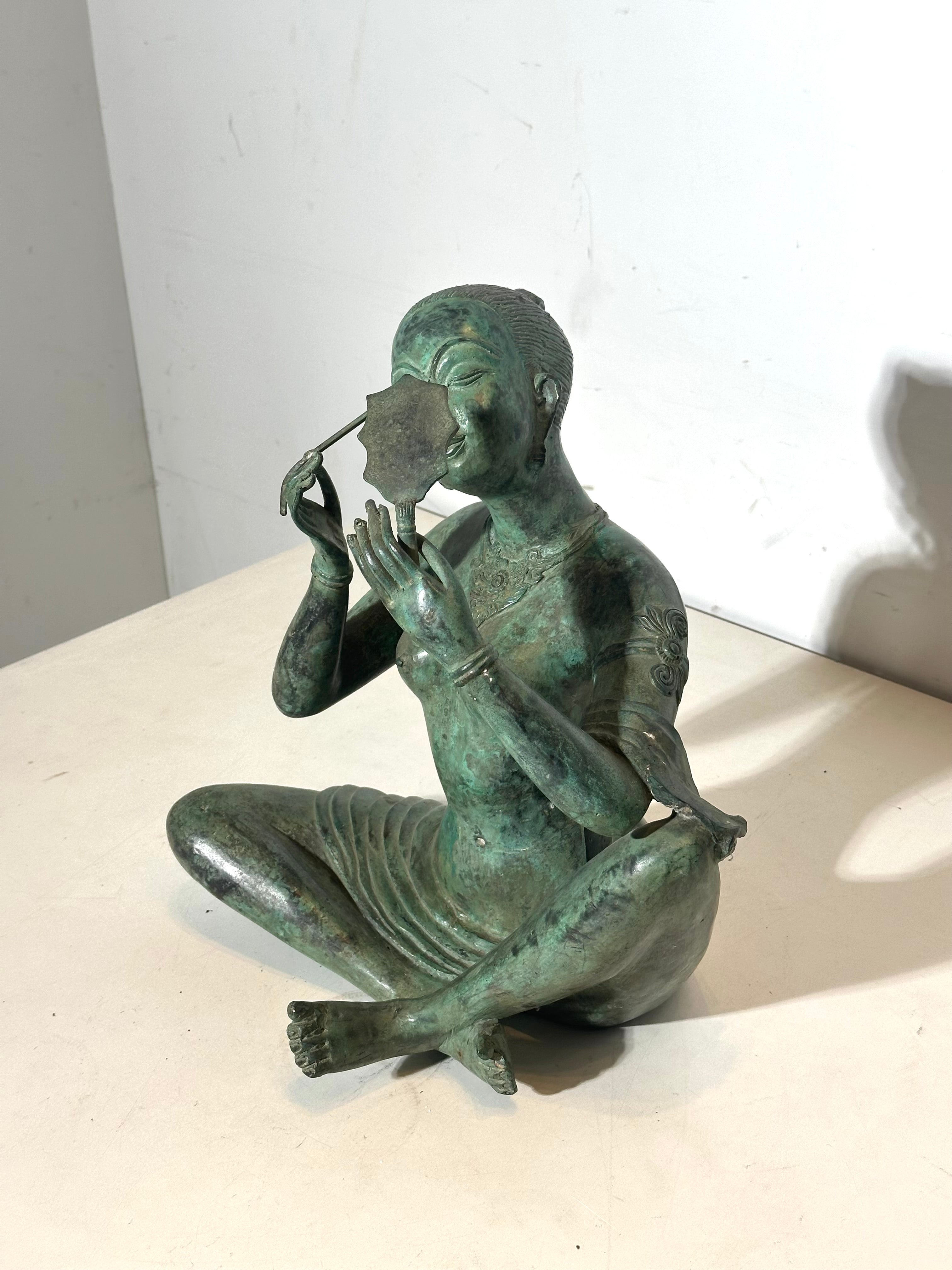 Patinated Bronze Figure – Seated Woman with Mirror