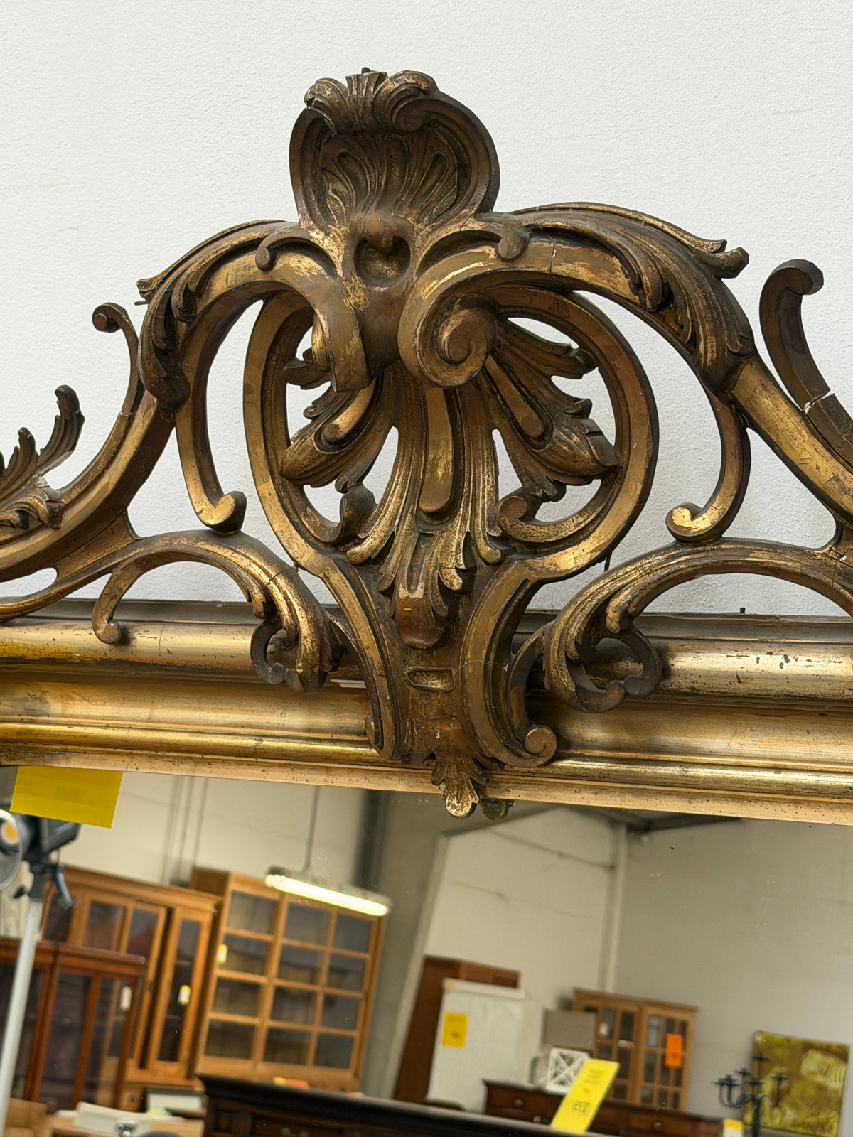 19th-Century Gilt Mirror with Ornate Crest — 192 × 100 cm