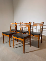 Mid-Century Wooden Dining Chair – Black Skai Leather