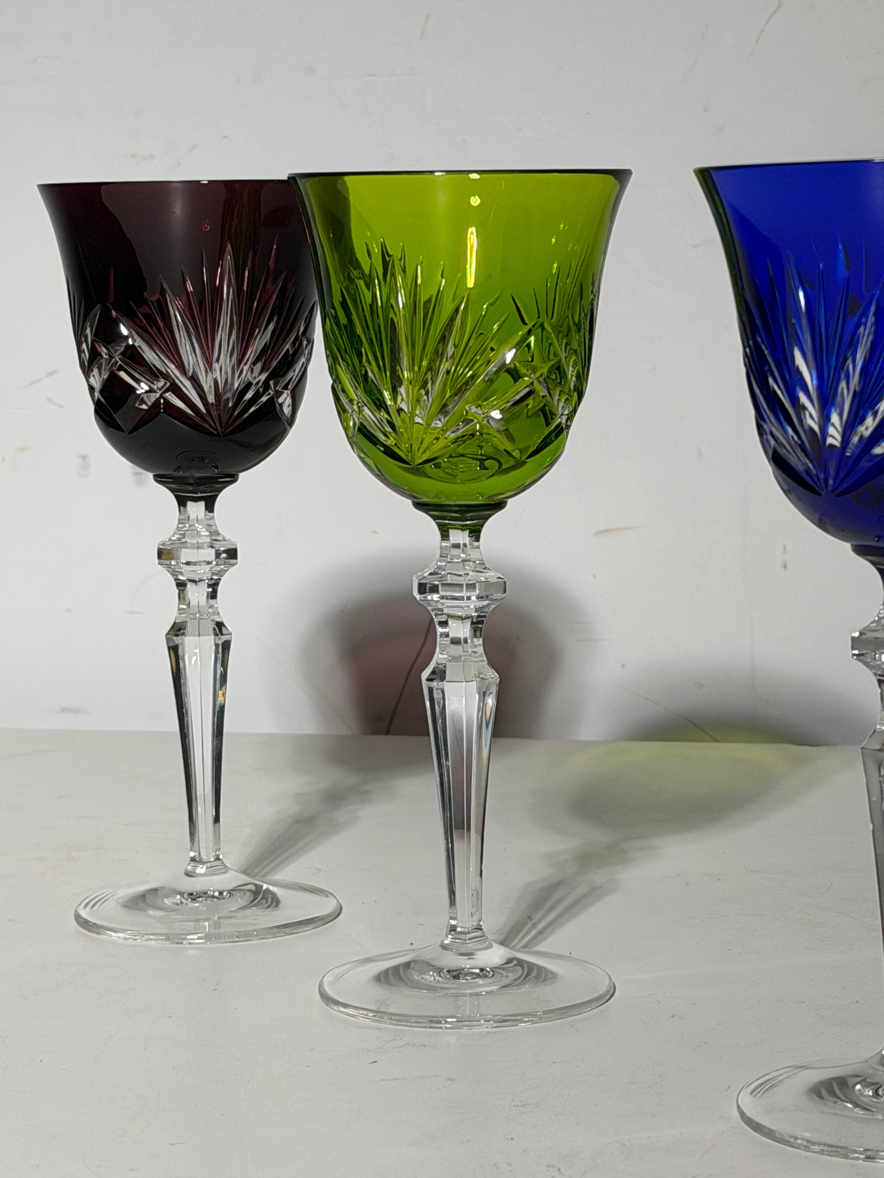 Set of Four Bohemian Cut Crystal Glasses – Multicolour