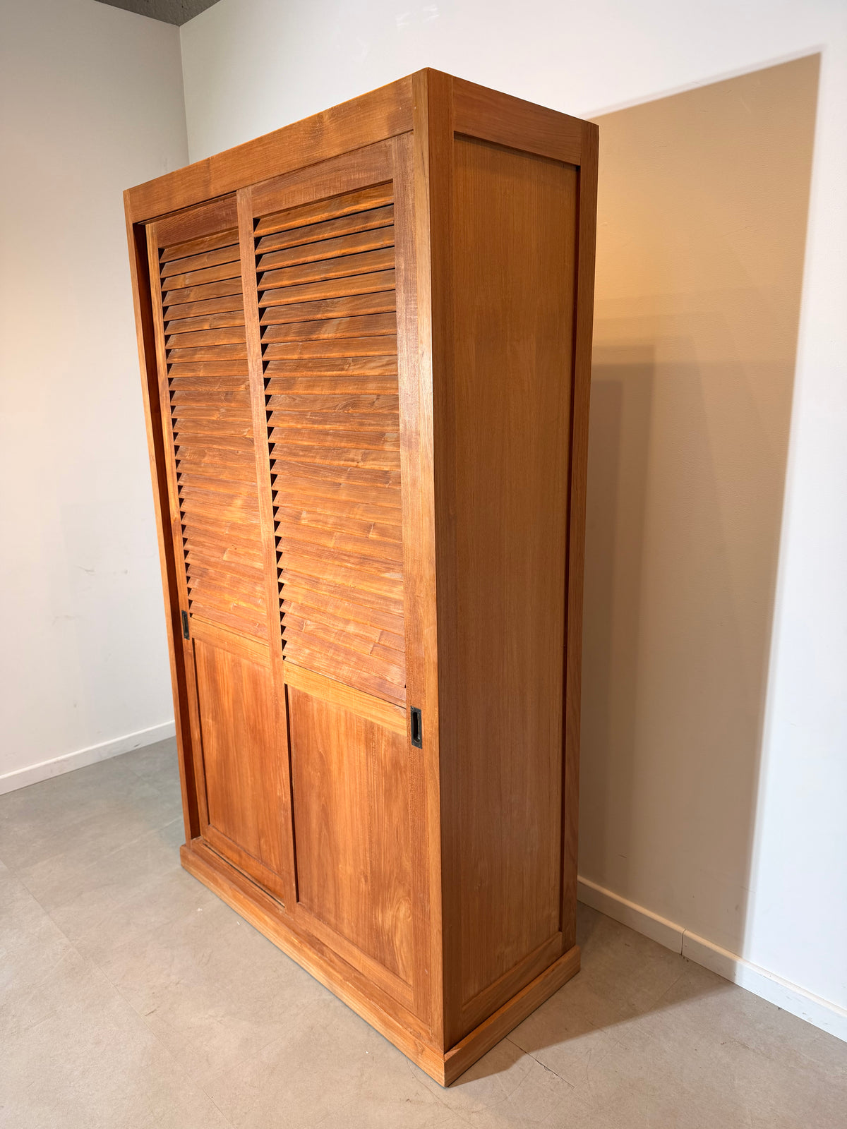 Teak Wardrobe with Louvered Sliding Doors