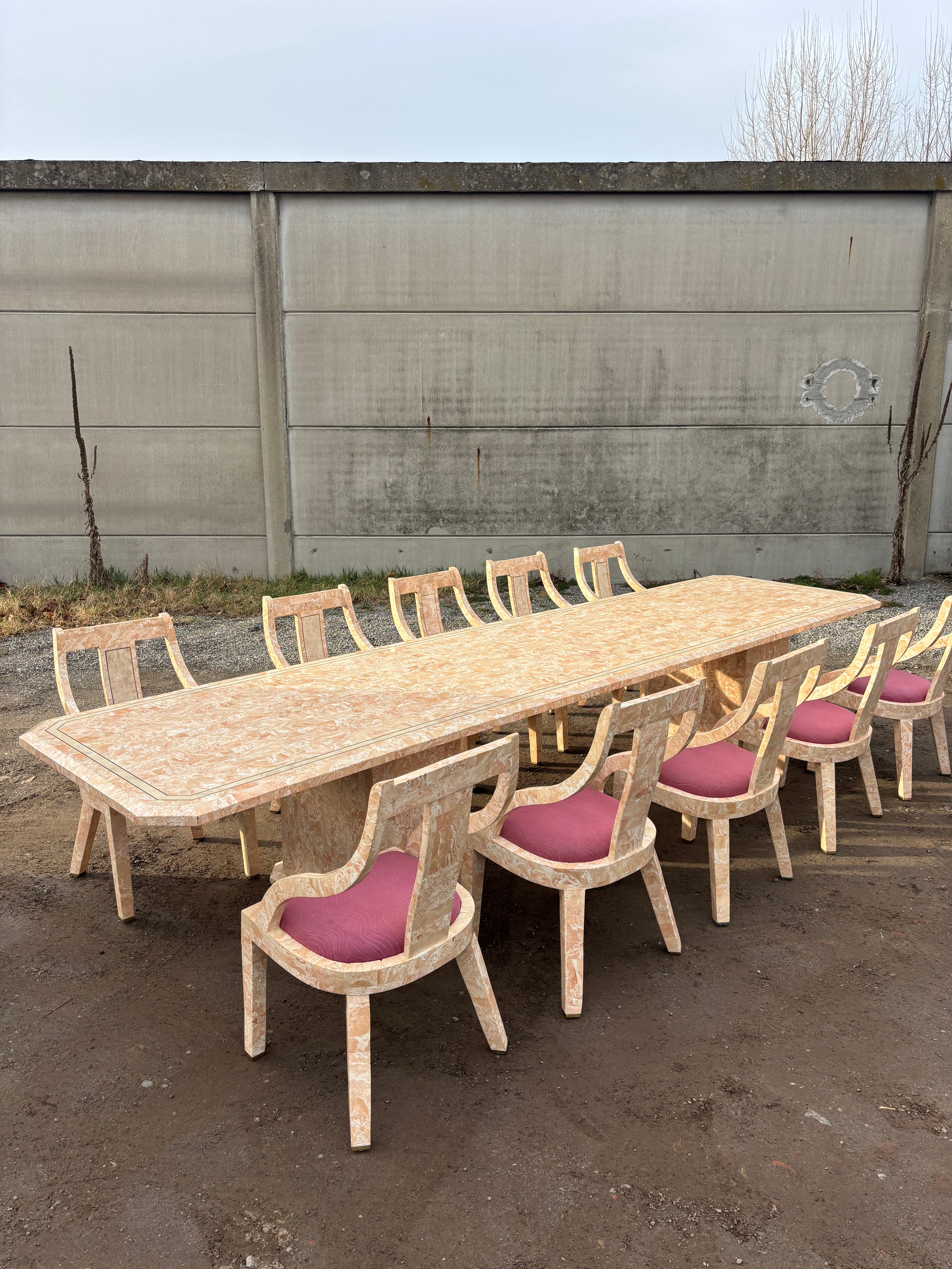 Maitland & Smith Tessellated stone marble dining table with 10 chairs