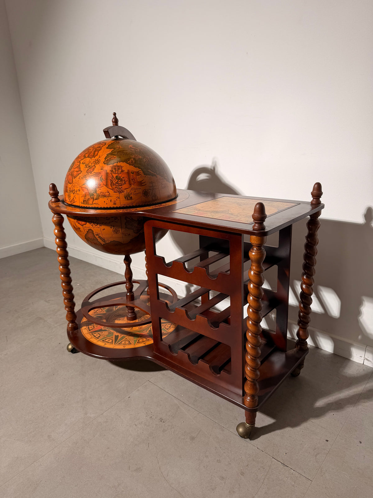 Antique Globe Bar Cart with Wine Rack