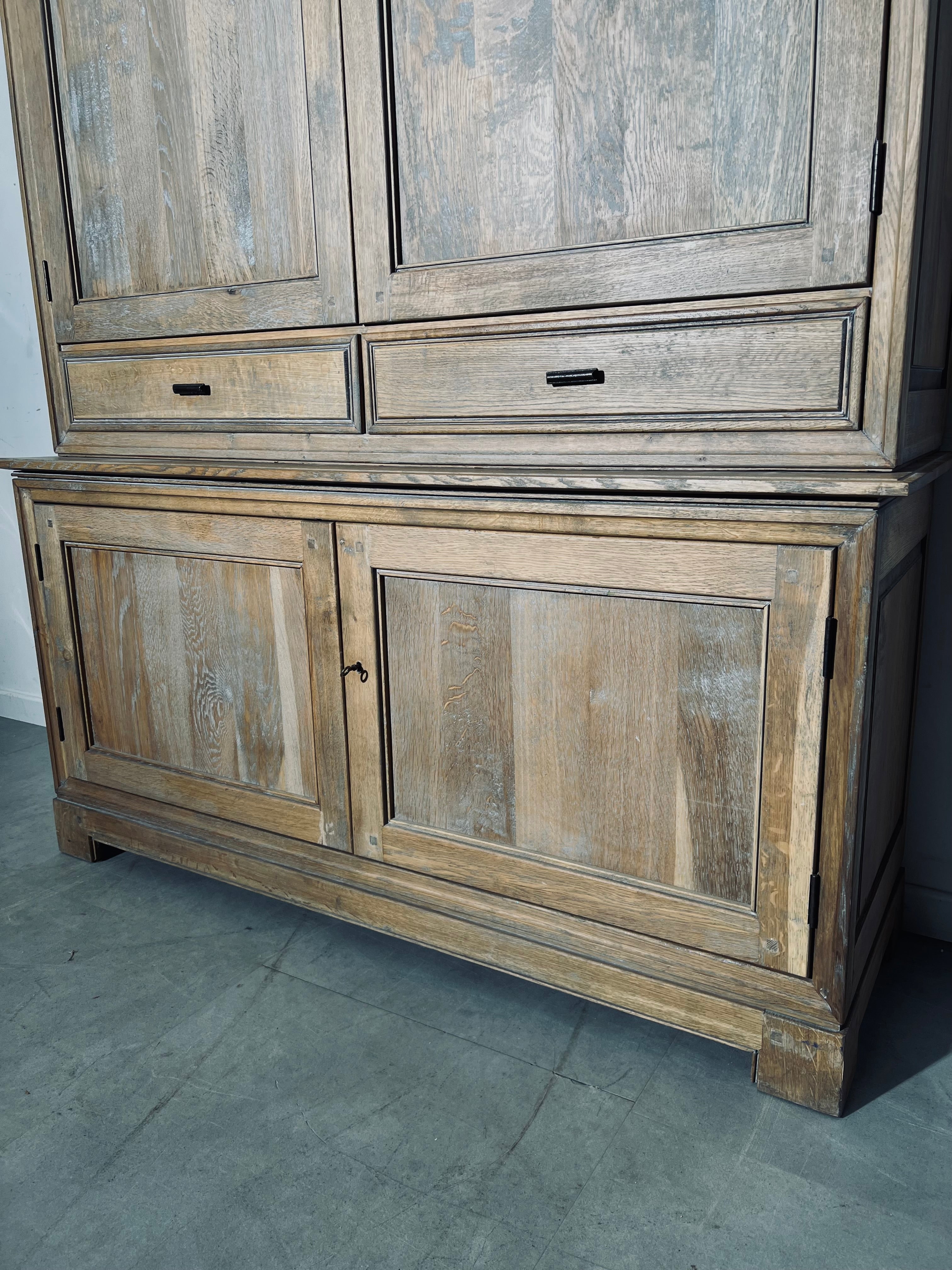 Large Rustic Oak Two-Part Cabinet