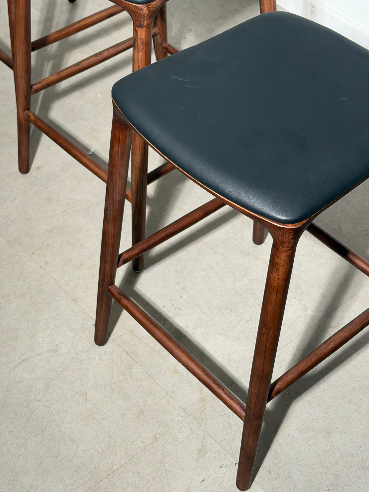 “Nikko” Bar Chair – Walnut Finish & Black Leather