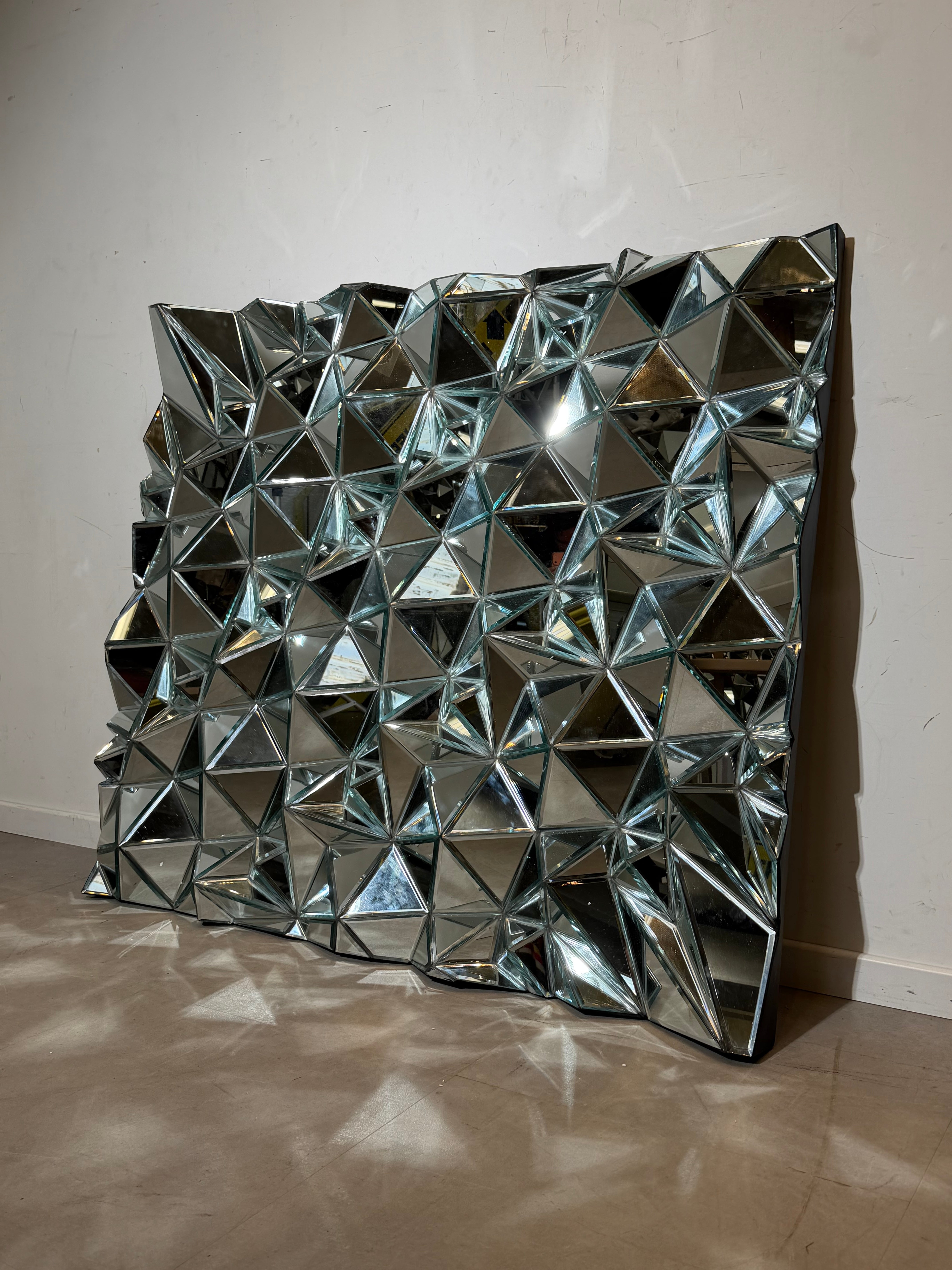 Large Sculptural Faceted Mirror Panel – Prism Wall Mirror – 145 × 125 cm