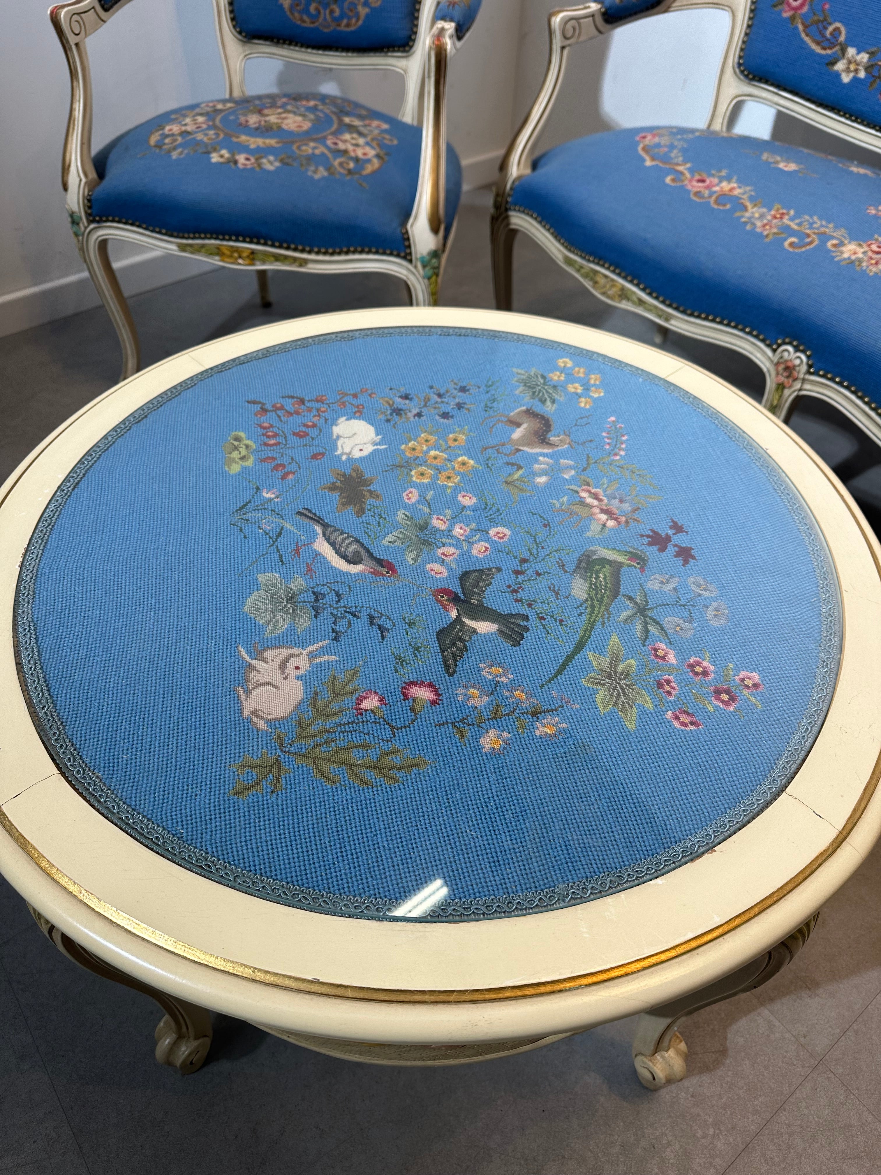 Ensemble de salon vintage de style Louis XV français – Table assortie