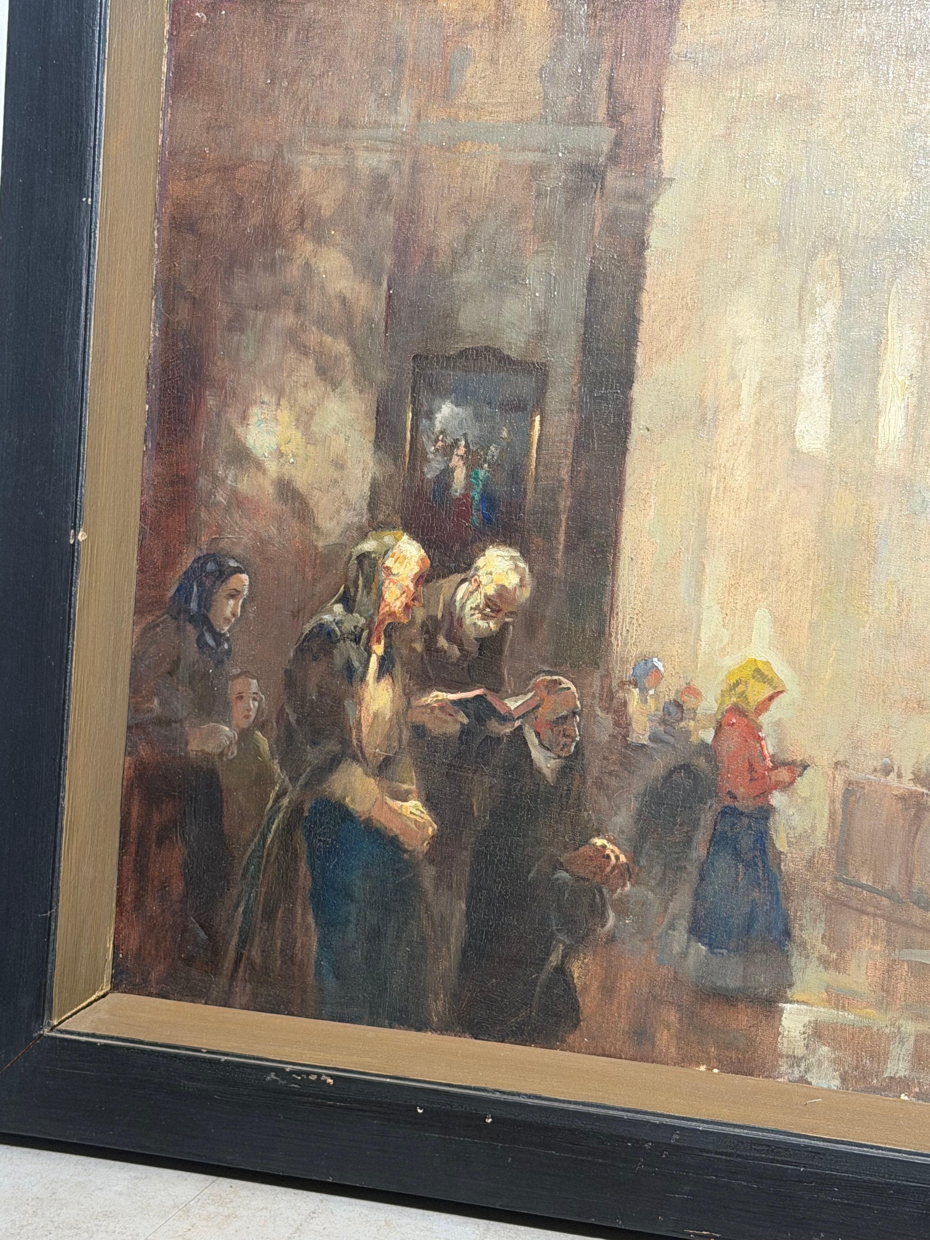 Antique Church Interior - Oil on Canvas - Signed