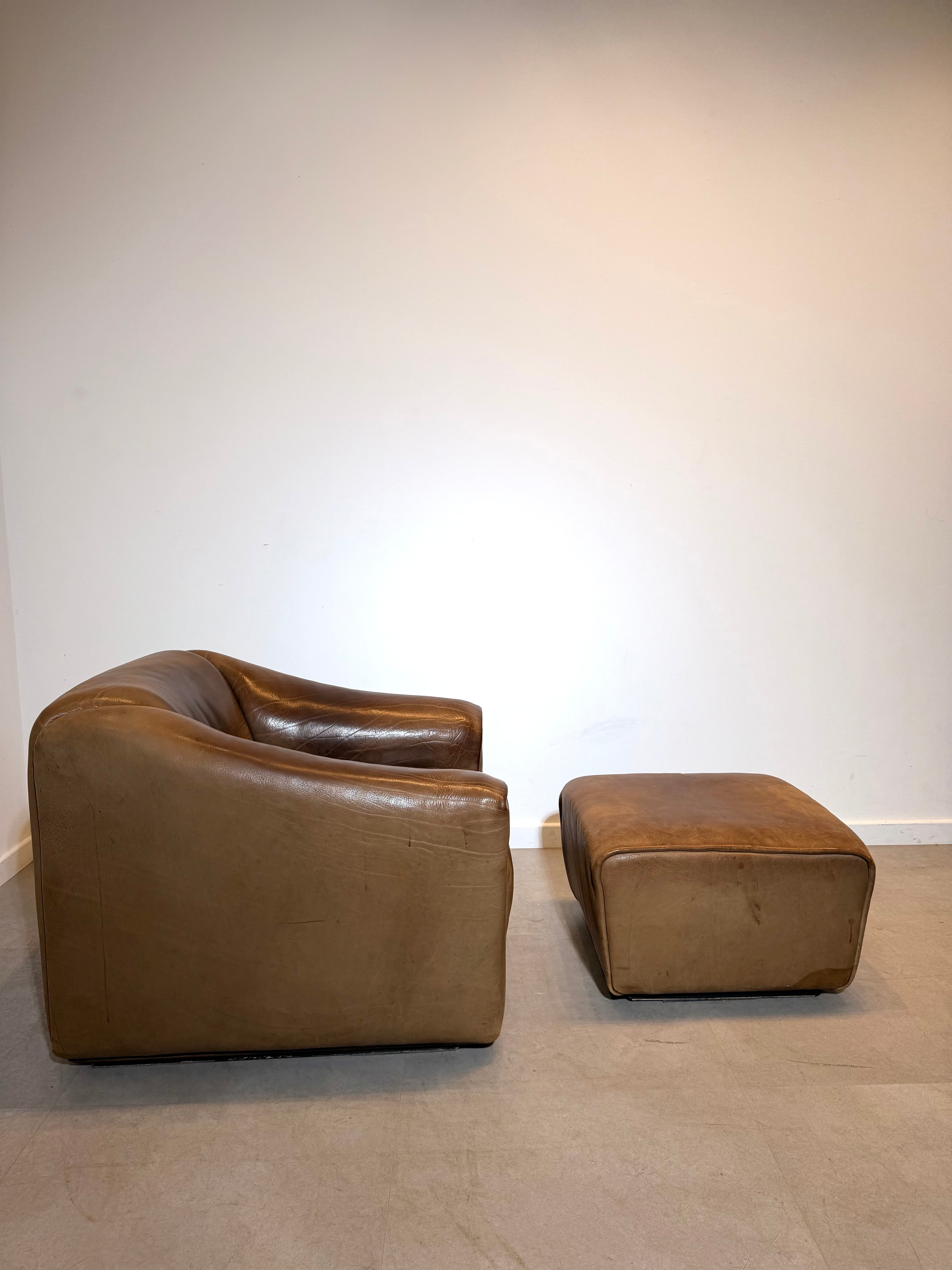 De Sede DS-47 Vintage Neck Leather Lounge Chair with Ottoman