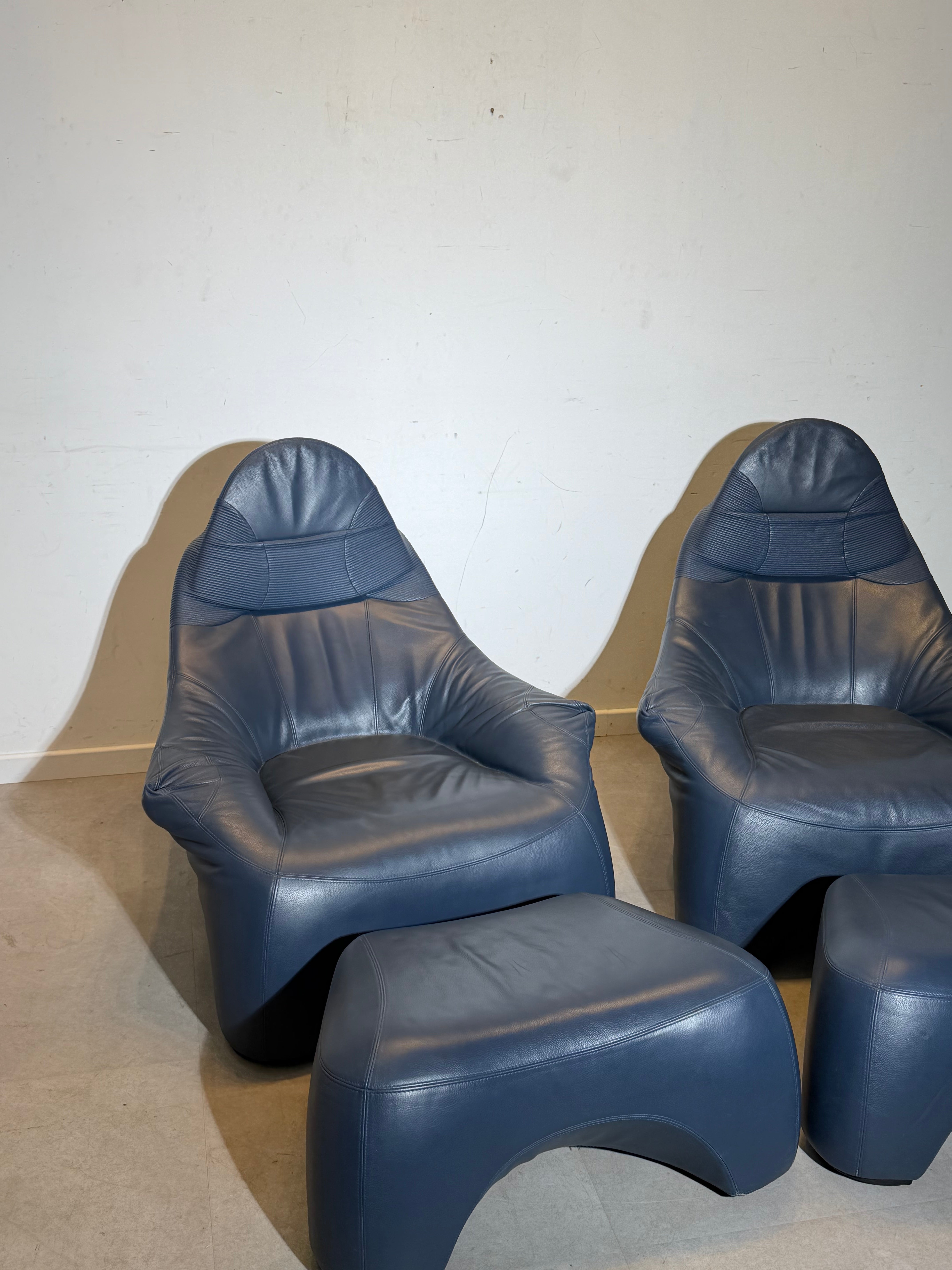 Marc Sadler “Hal” Lounge Chair + Ottoman for Cassina (1996) – Blue Leather