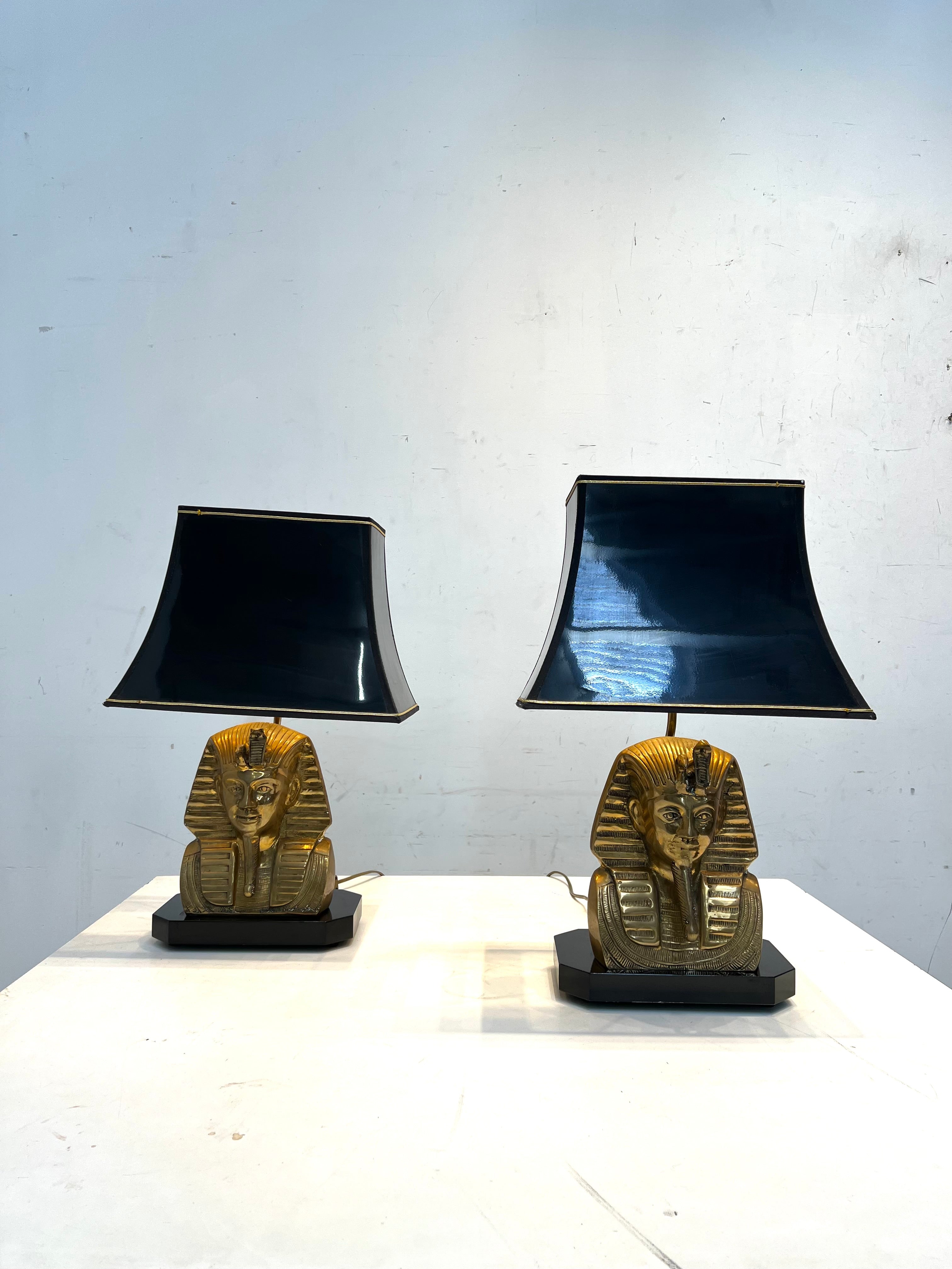 Vintage Egyptian Revival Table Lamp with Black Shade
