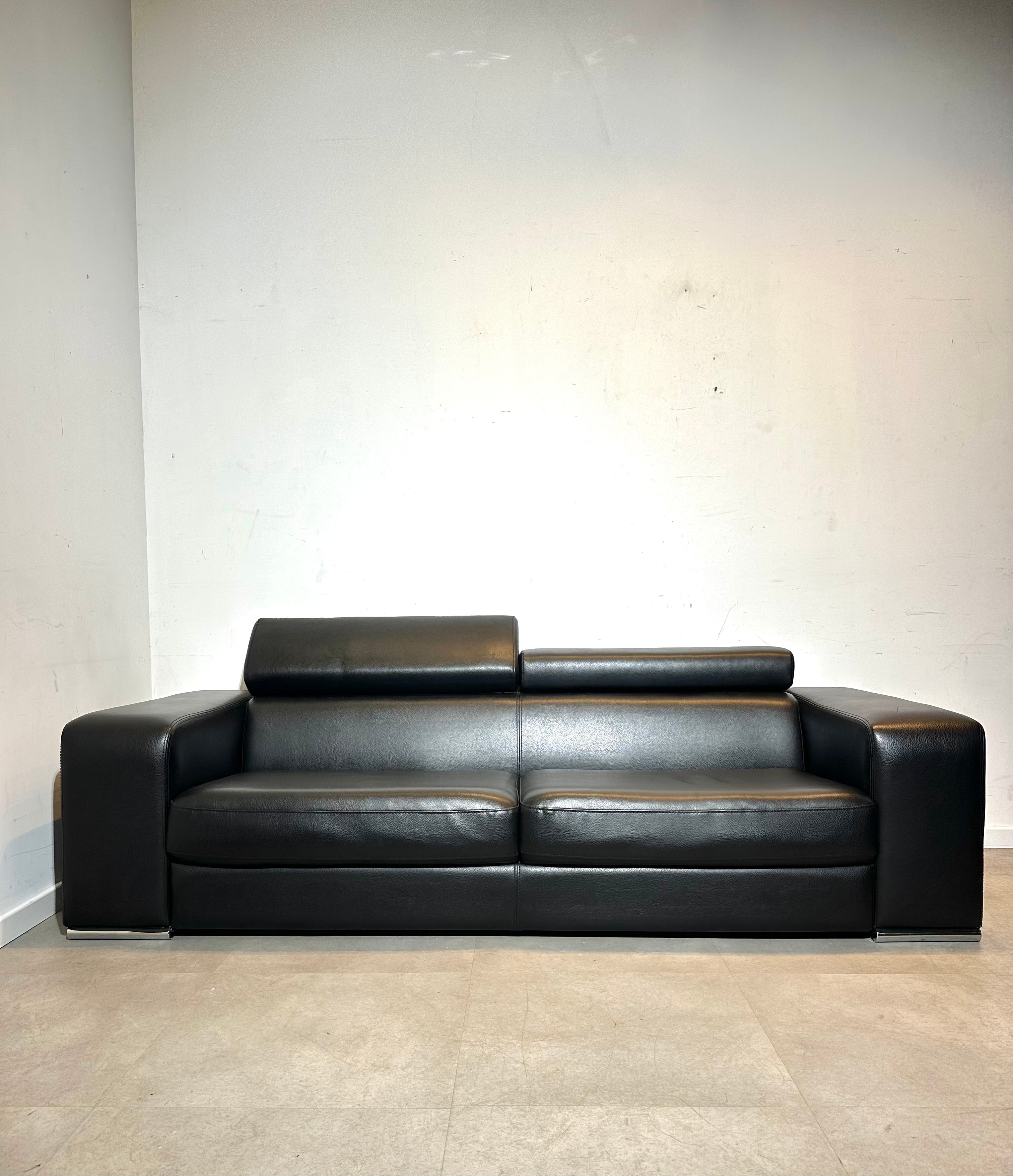 Set van 2 moderne zwarte leren banken