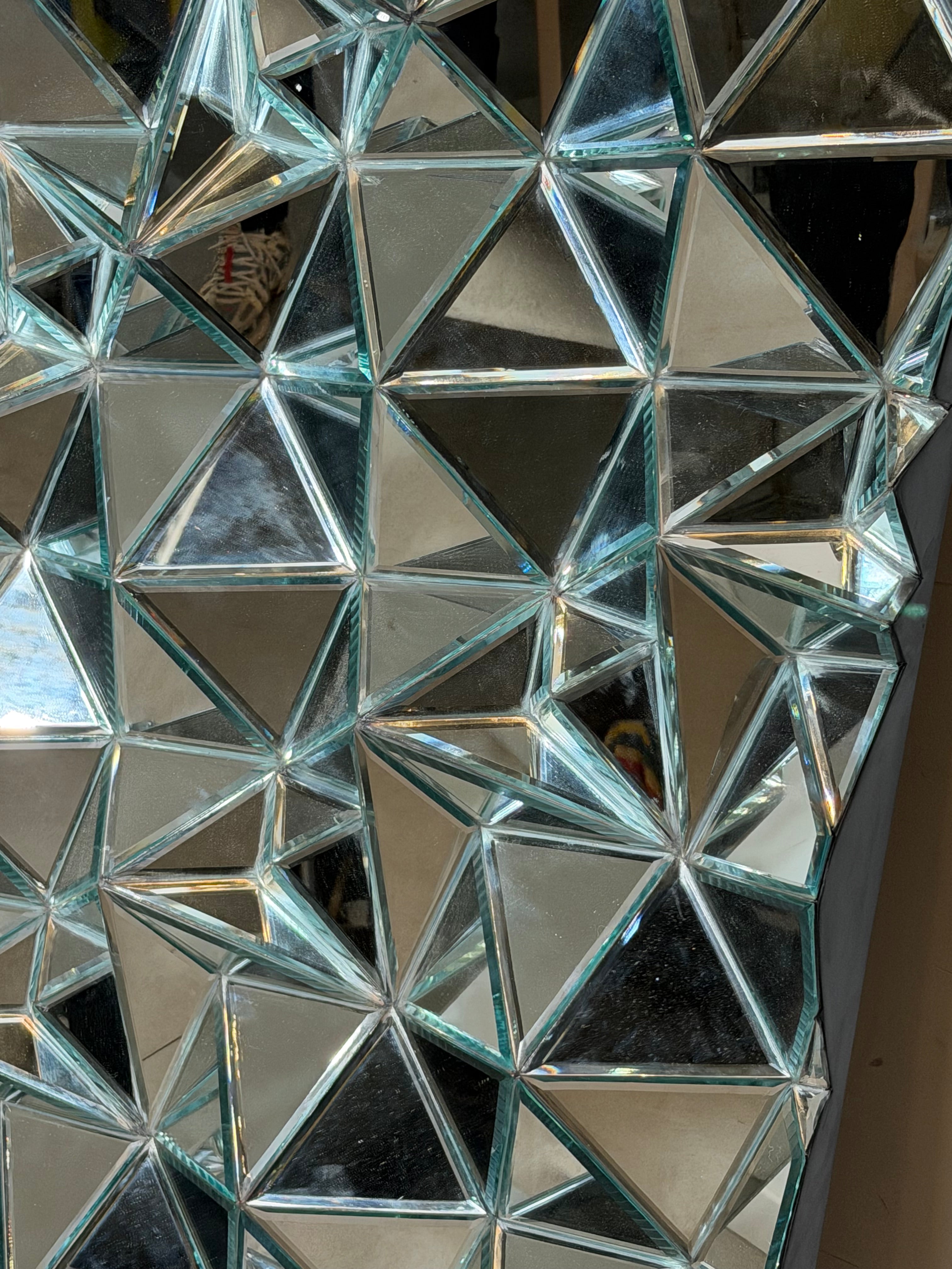 Large Sculptural Faceted Mirror Panel – Prism Wall Mirror – 145 × 125 cm