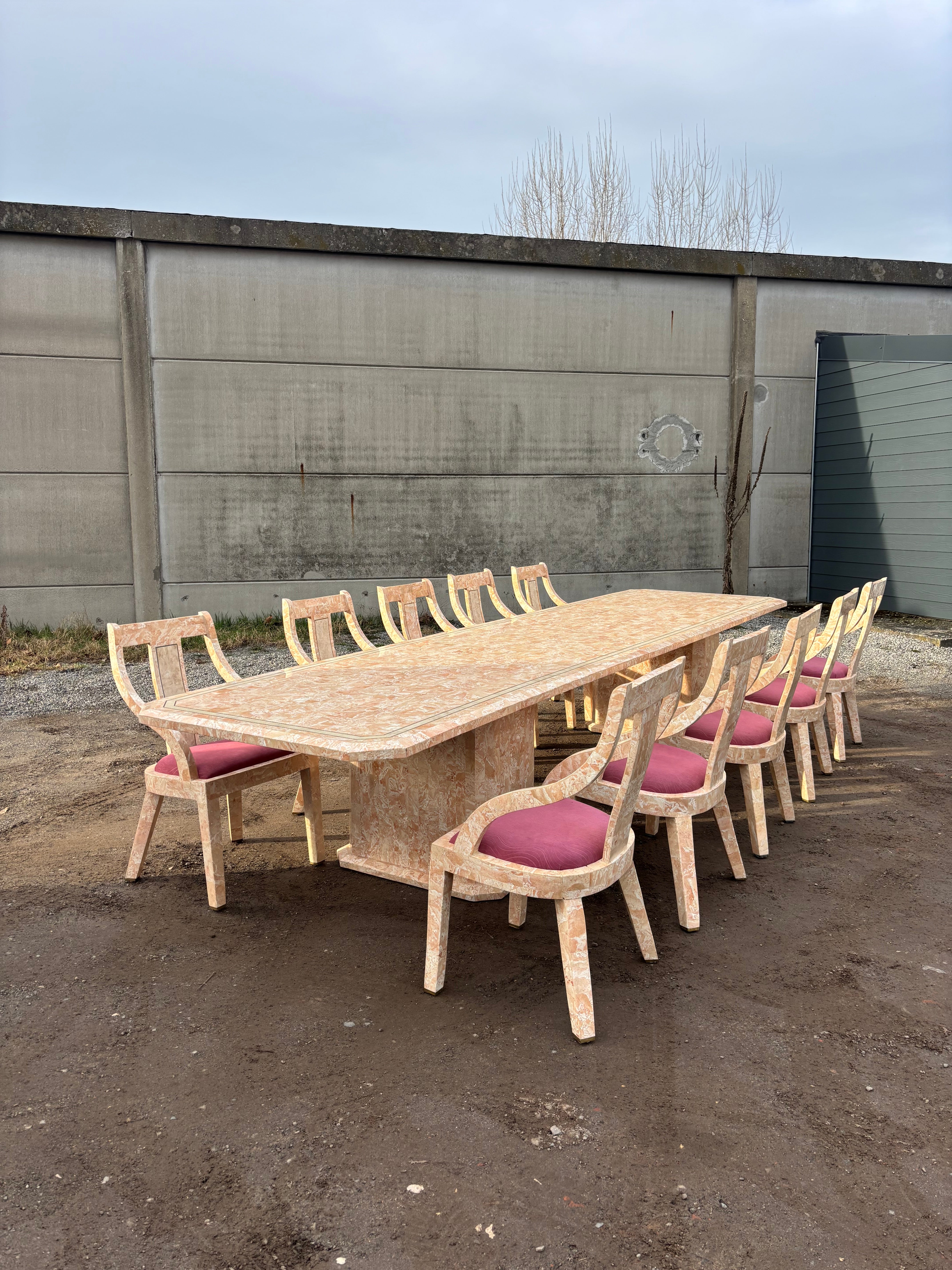 Maitland & Smith Tessellated stone marble dining table with 10 chairs