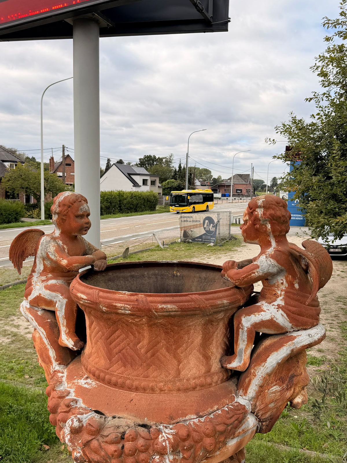 Monumental Cast Iron Garden Urn with Cherubs & Lions. Sold Separately!