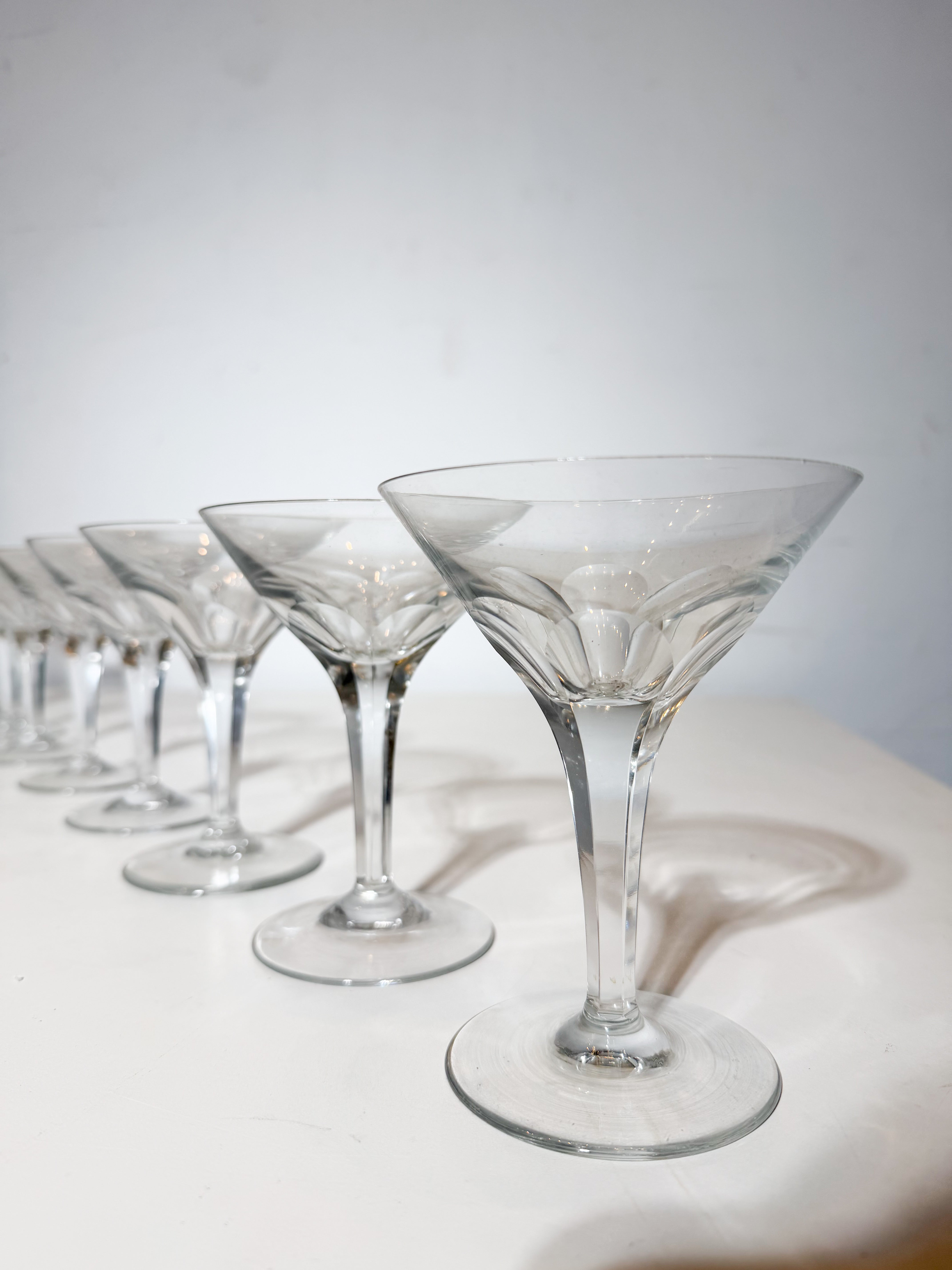 Set of 8 Val Saint Lambert Crystal Champagne Coupes