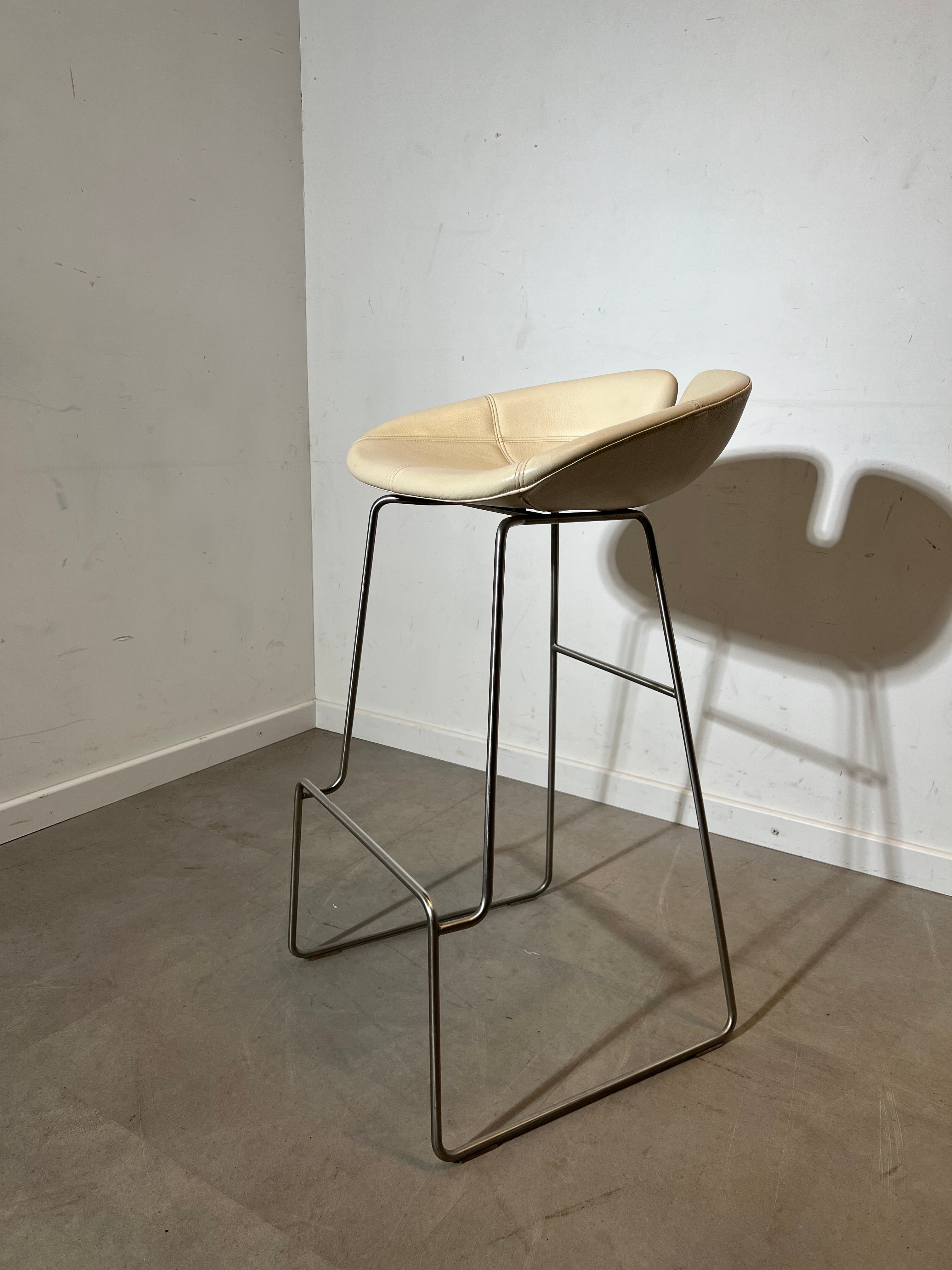 Moroso Design Bar Stool in Cream Leather