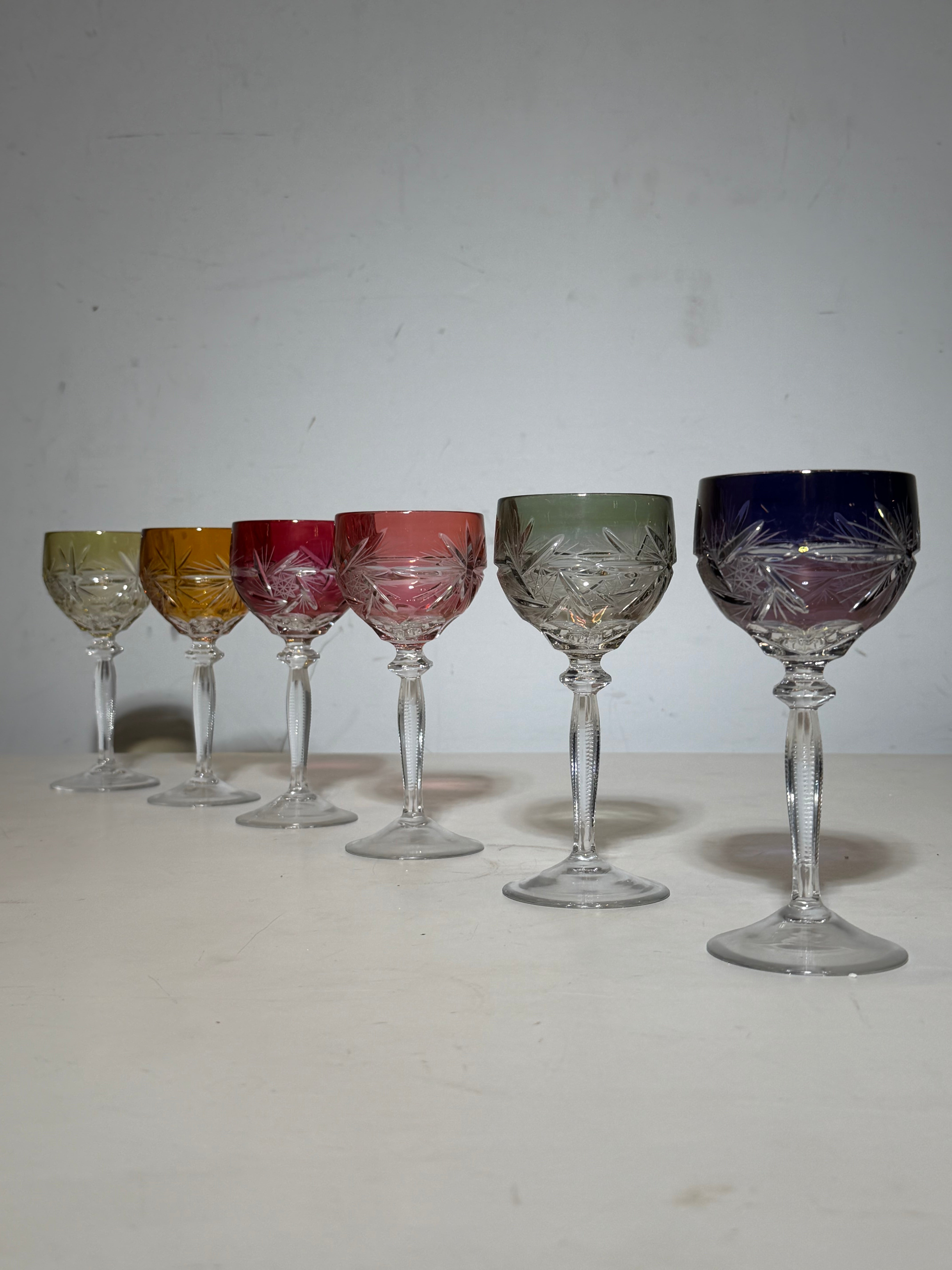 Set of 6 Bohemian Crystal Coloured Glasses – Cut Crystal Goblets – H18 cm