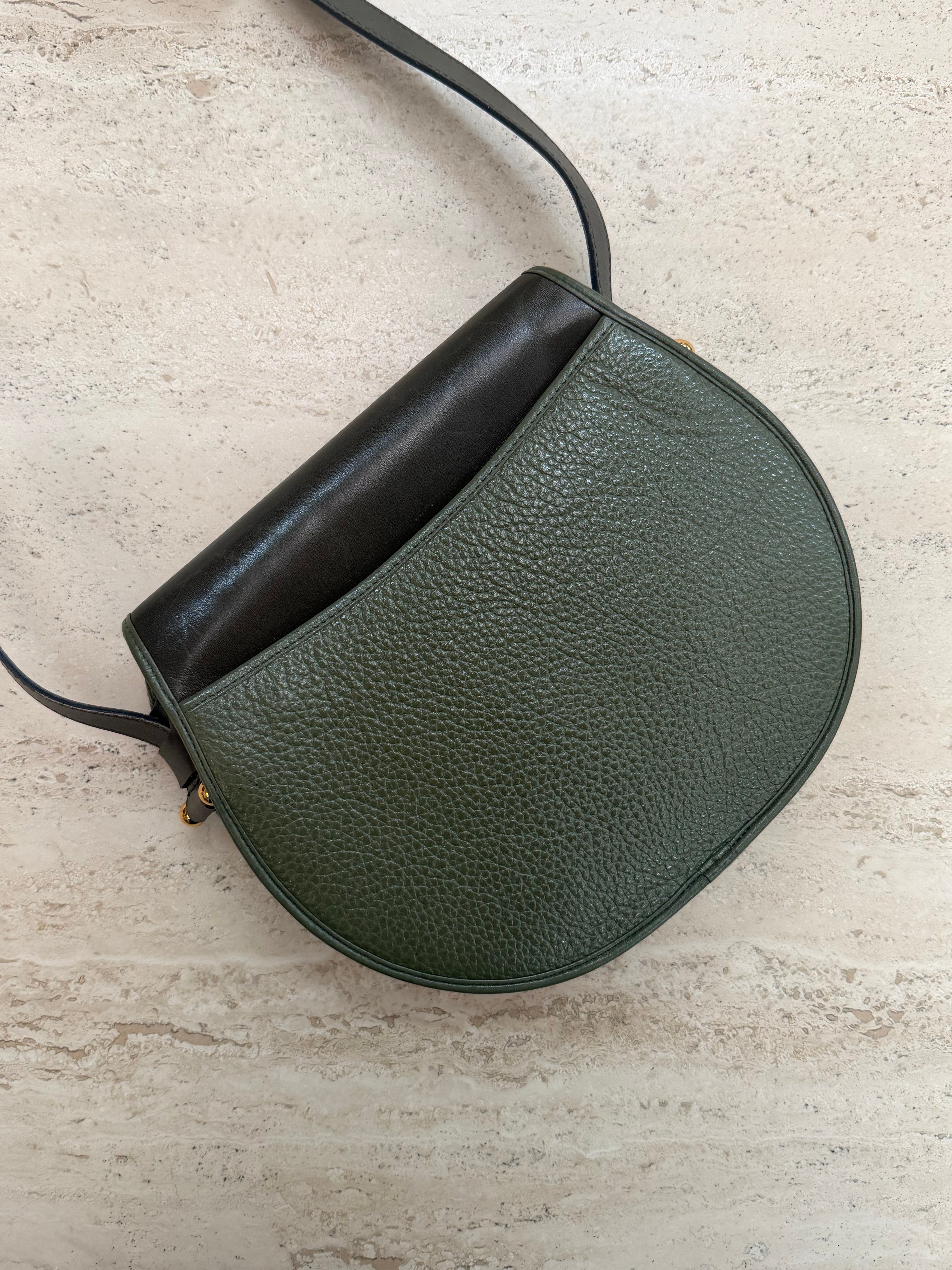 Christian Dior Bicolour Leather Saddle Crossbody Bag – Green & Black
