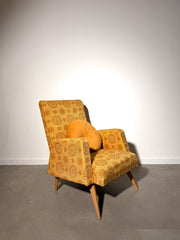 Vintage Mid-Century Mustard Floral Lounge Chair