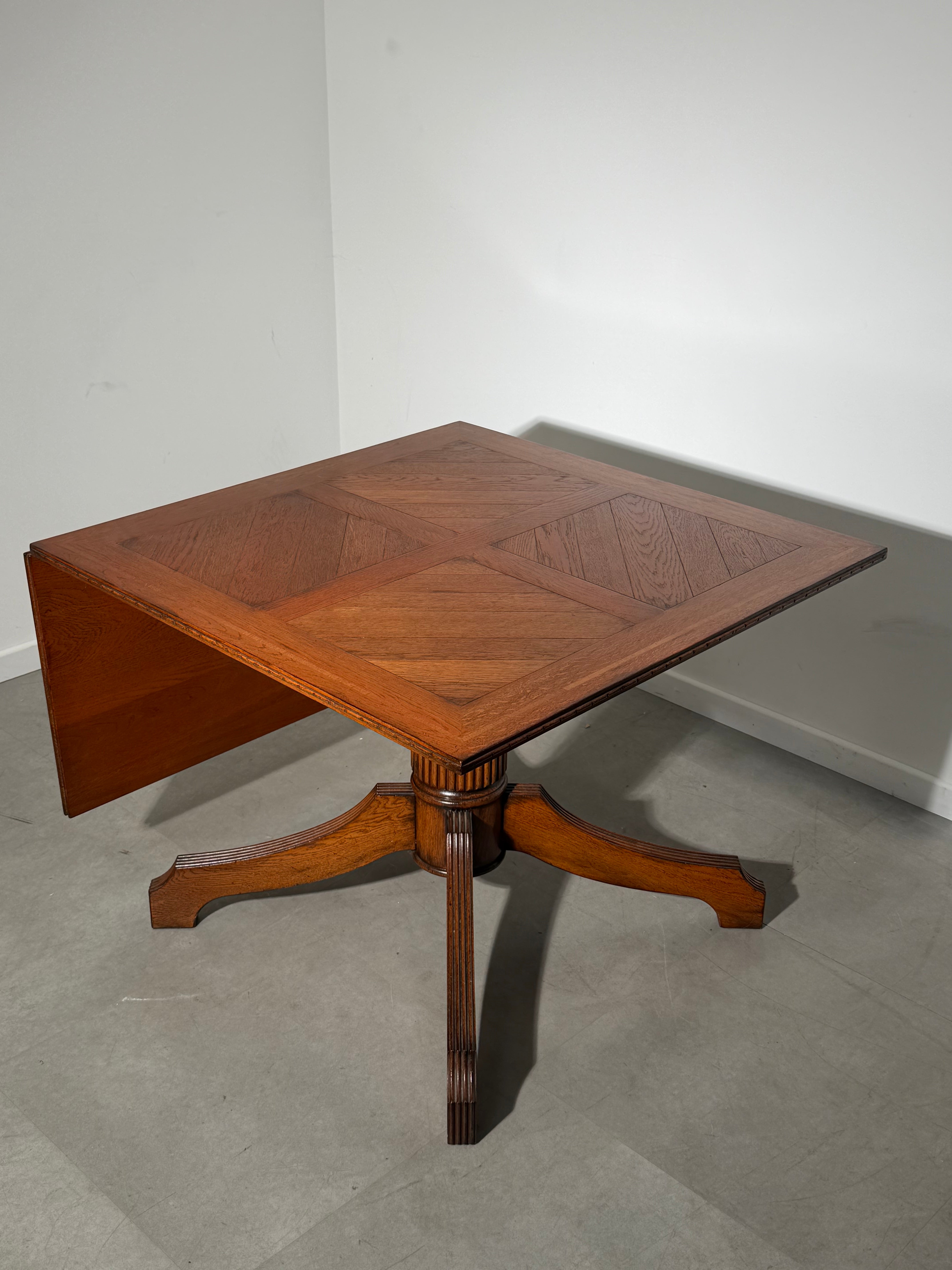 Antique Oak Dining Table with Extendable Leaf