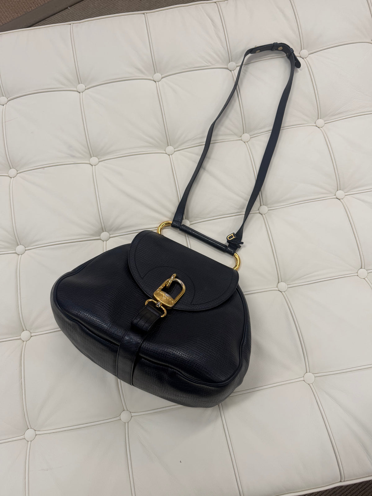 Delvaux Cerceau Navy Blue Leather Crossbody Bag – 31 × 25 cm