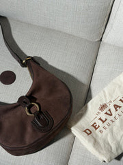 Delvaux Camille PM Shoulder Bag in Brown Suede – With Dust Bag & Mirror