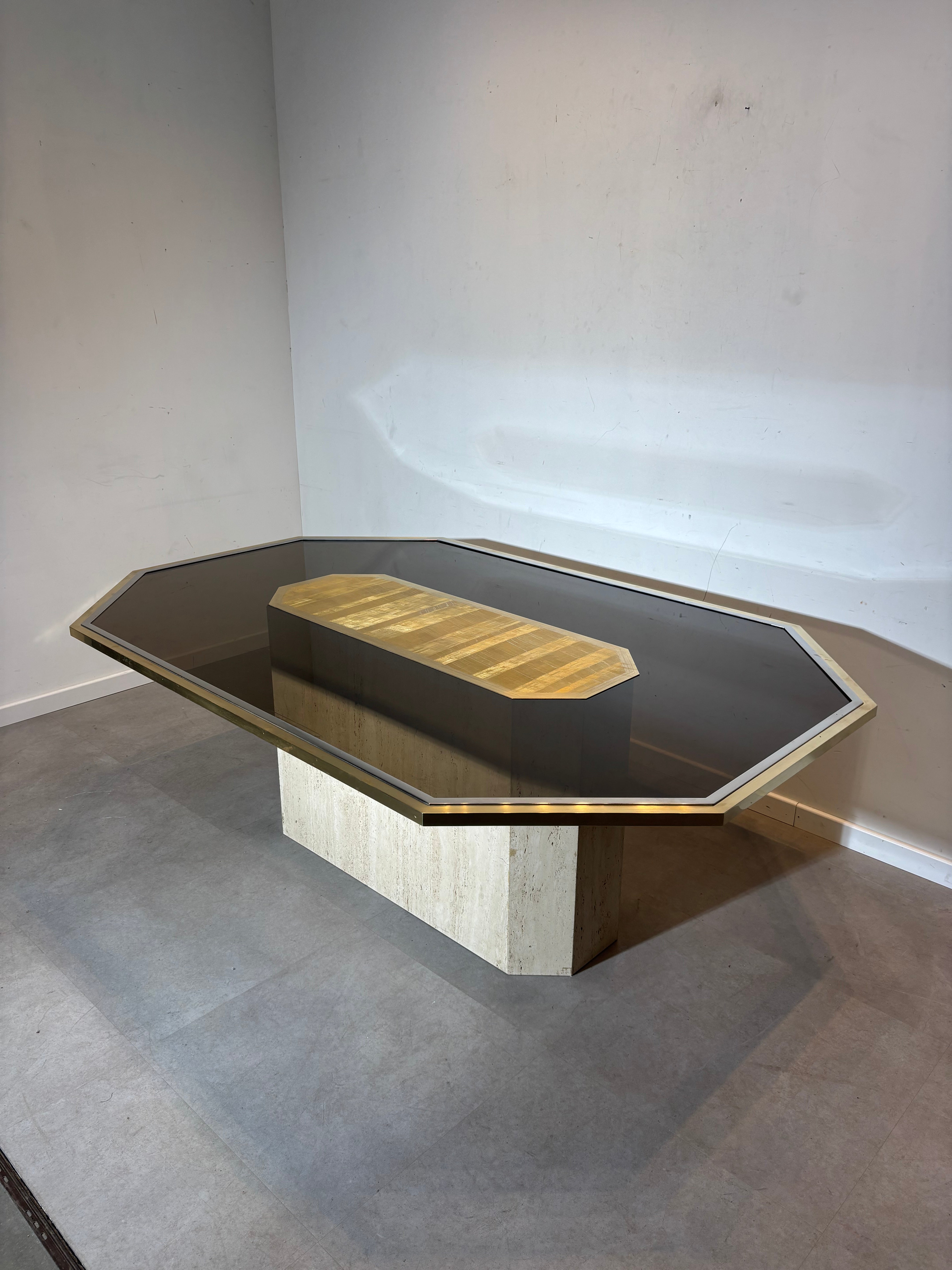 Roger Vanhevel Brass Etched Travertine Dining Table