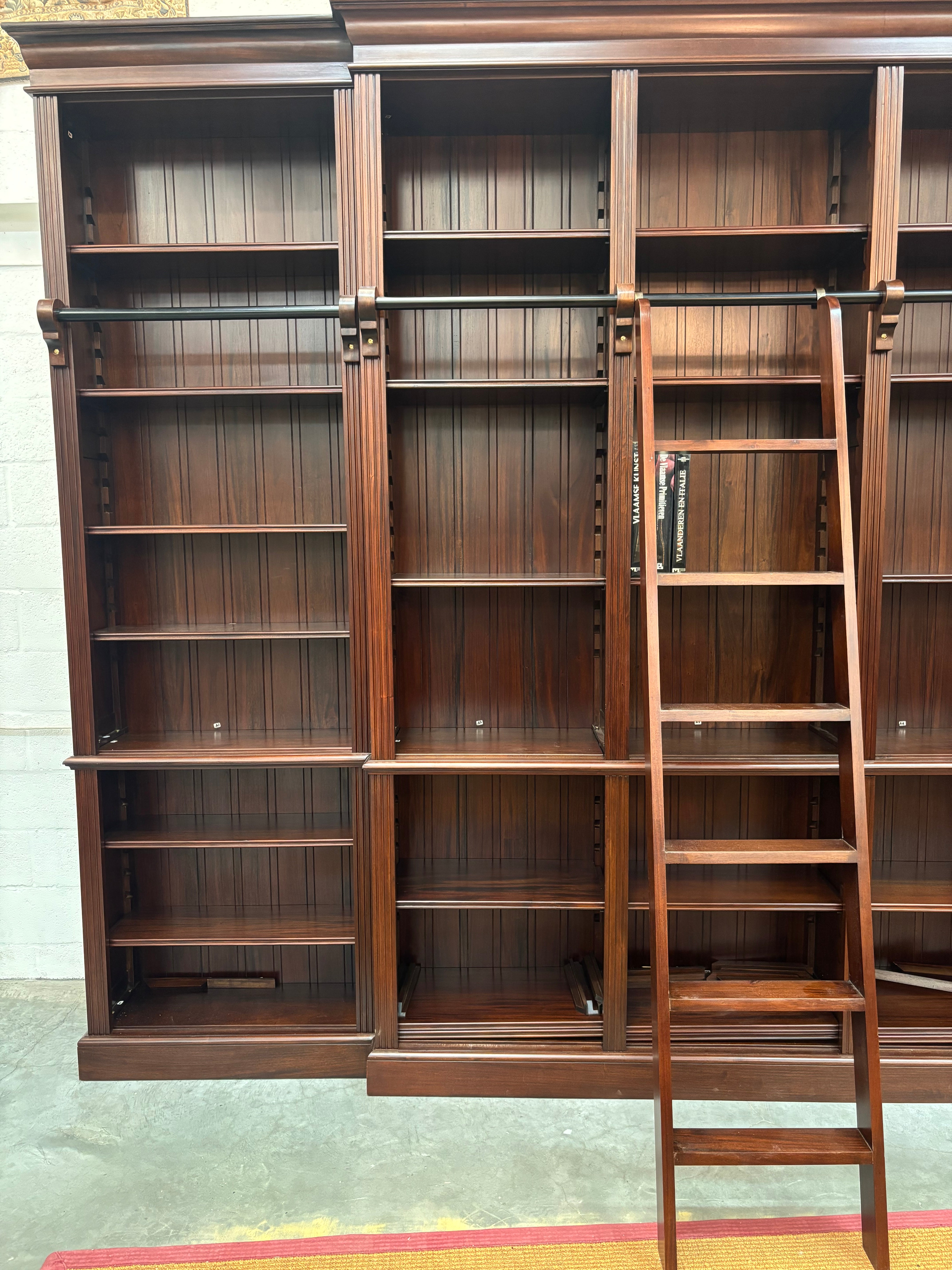 Large Mahogany Library Bookcase with Ladder – 420 x 270 cm