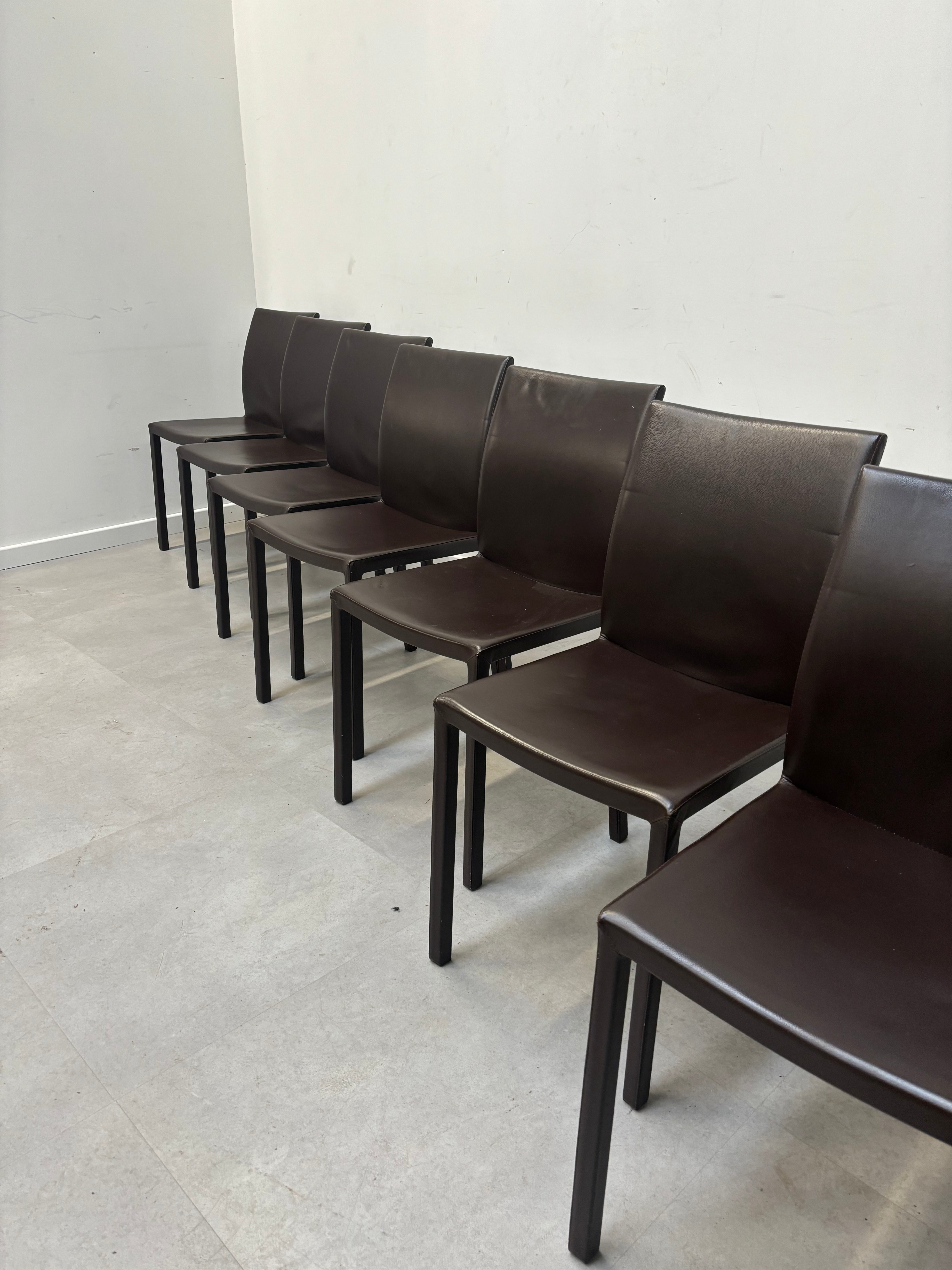 Set of 8 all leather brown dining chairs