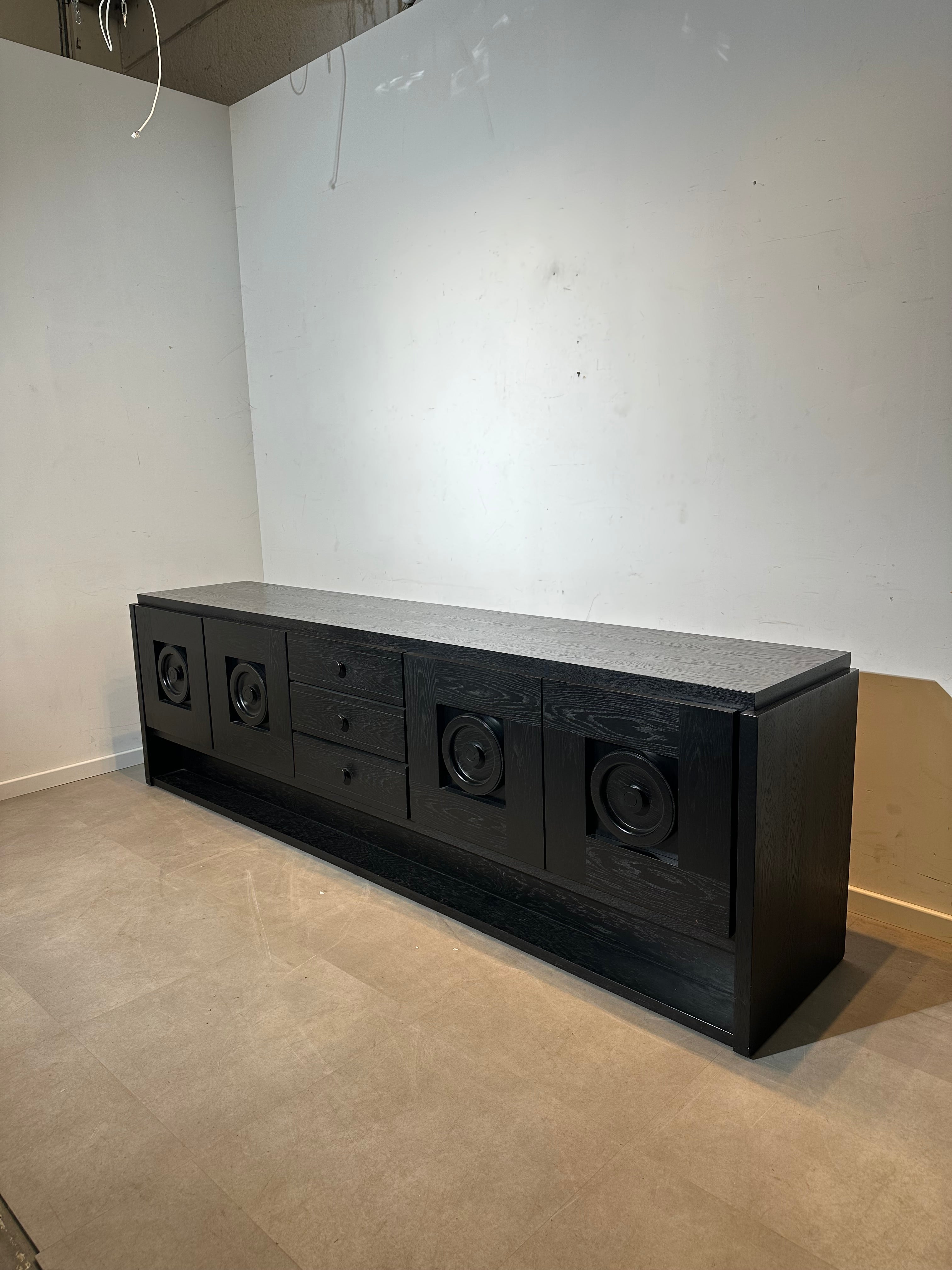 Brutalist Black Oak Sideboard / Credenza