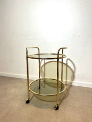 Vintage Brass & Smoked Glass Bar Cart