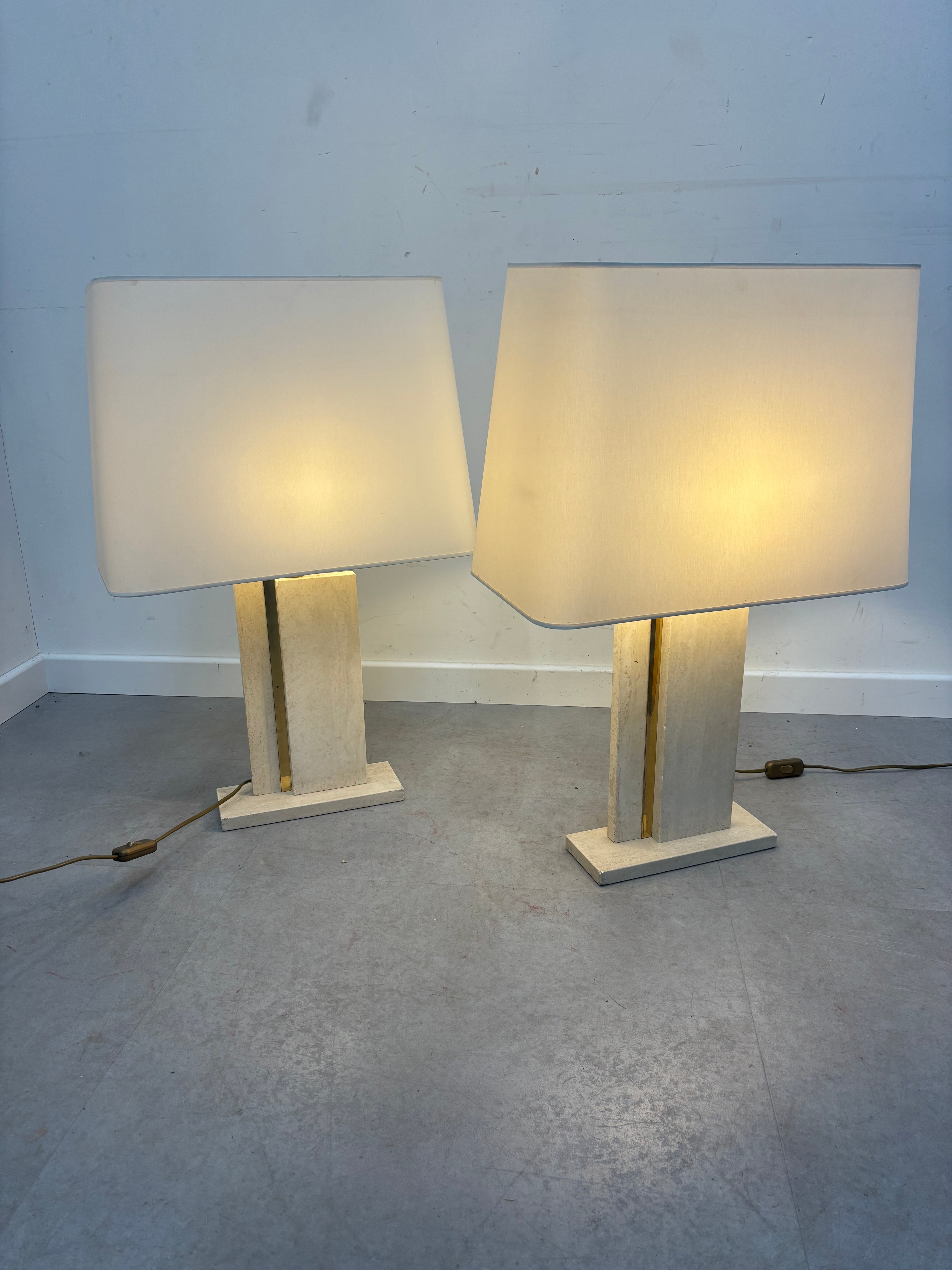 Pair of travertin Camille Breesch Table Lamps