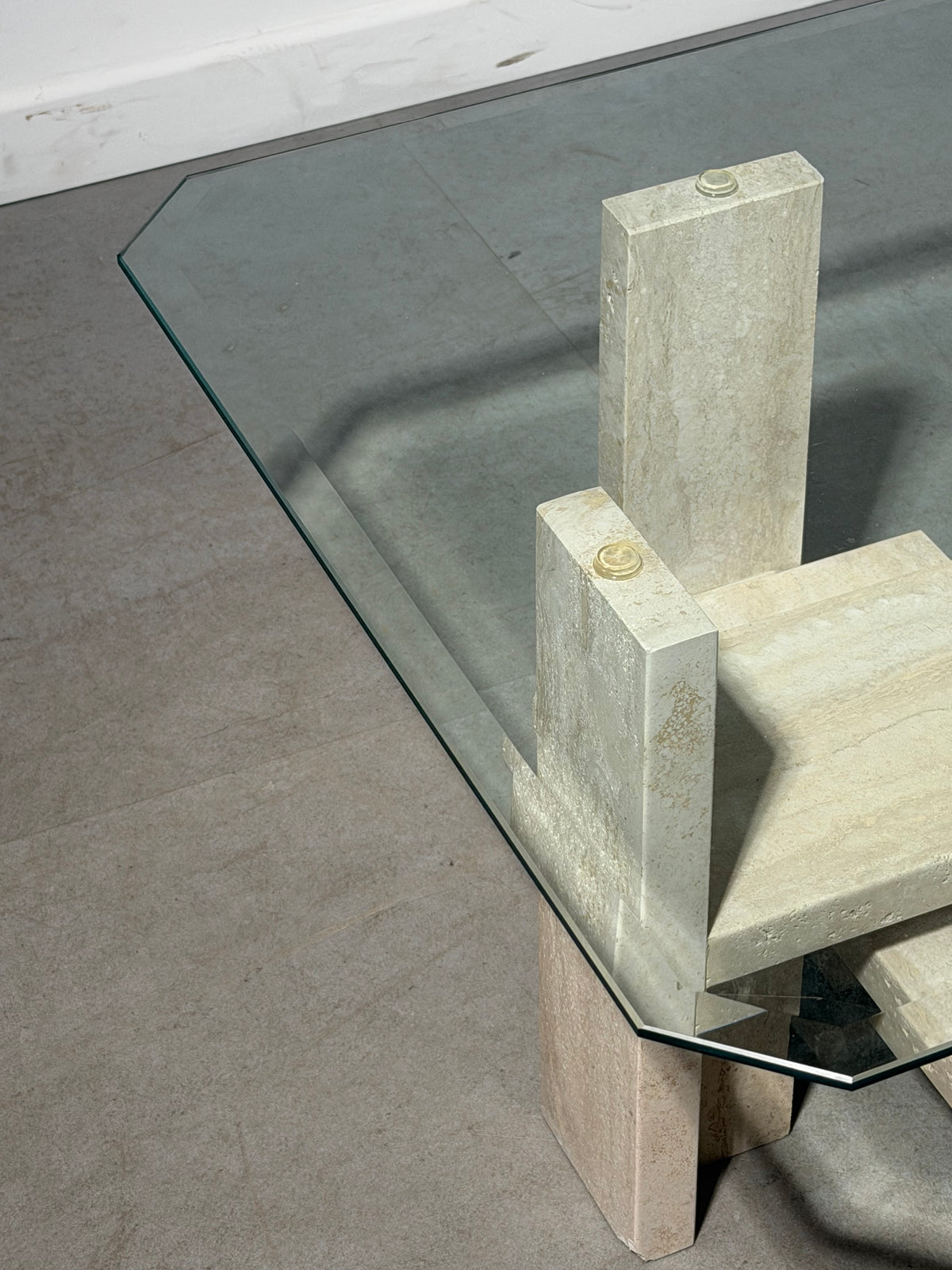 Willy Ballez Travertine & Glass Side Table