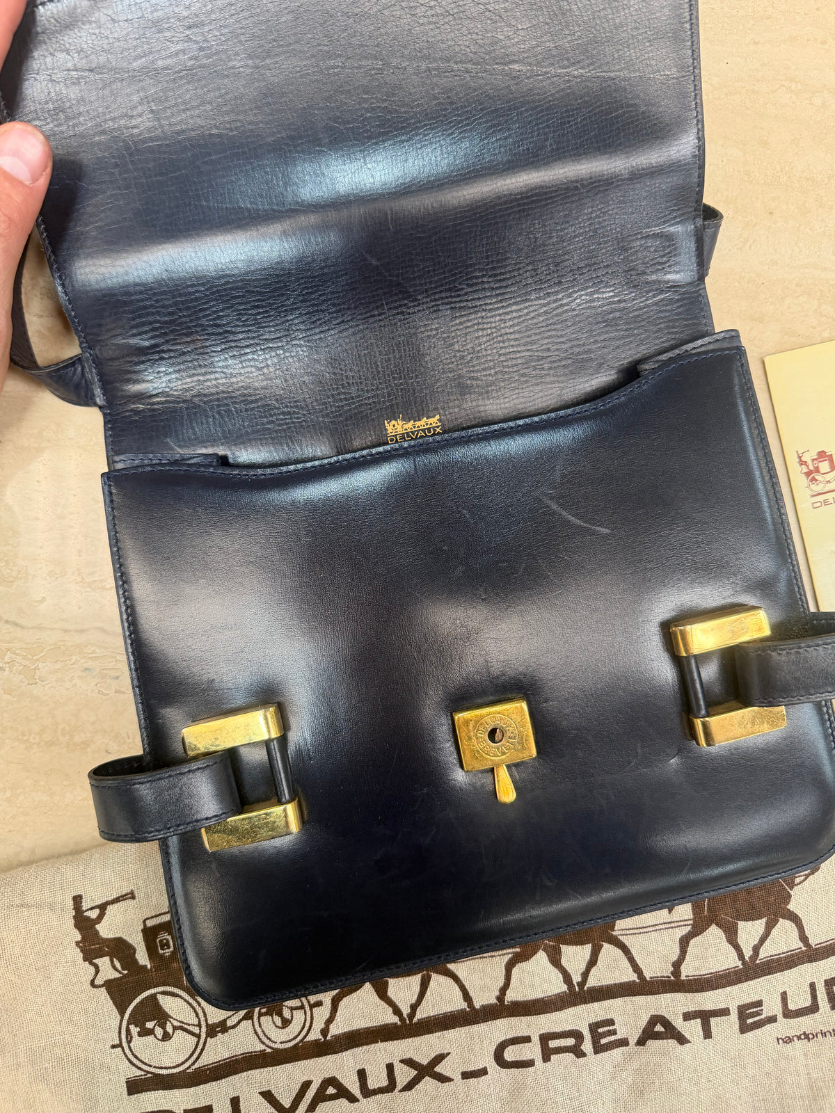 Delvaux “Xylophone” Navy Blue Leather Shoulder Bag – 1977