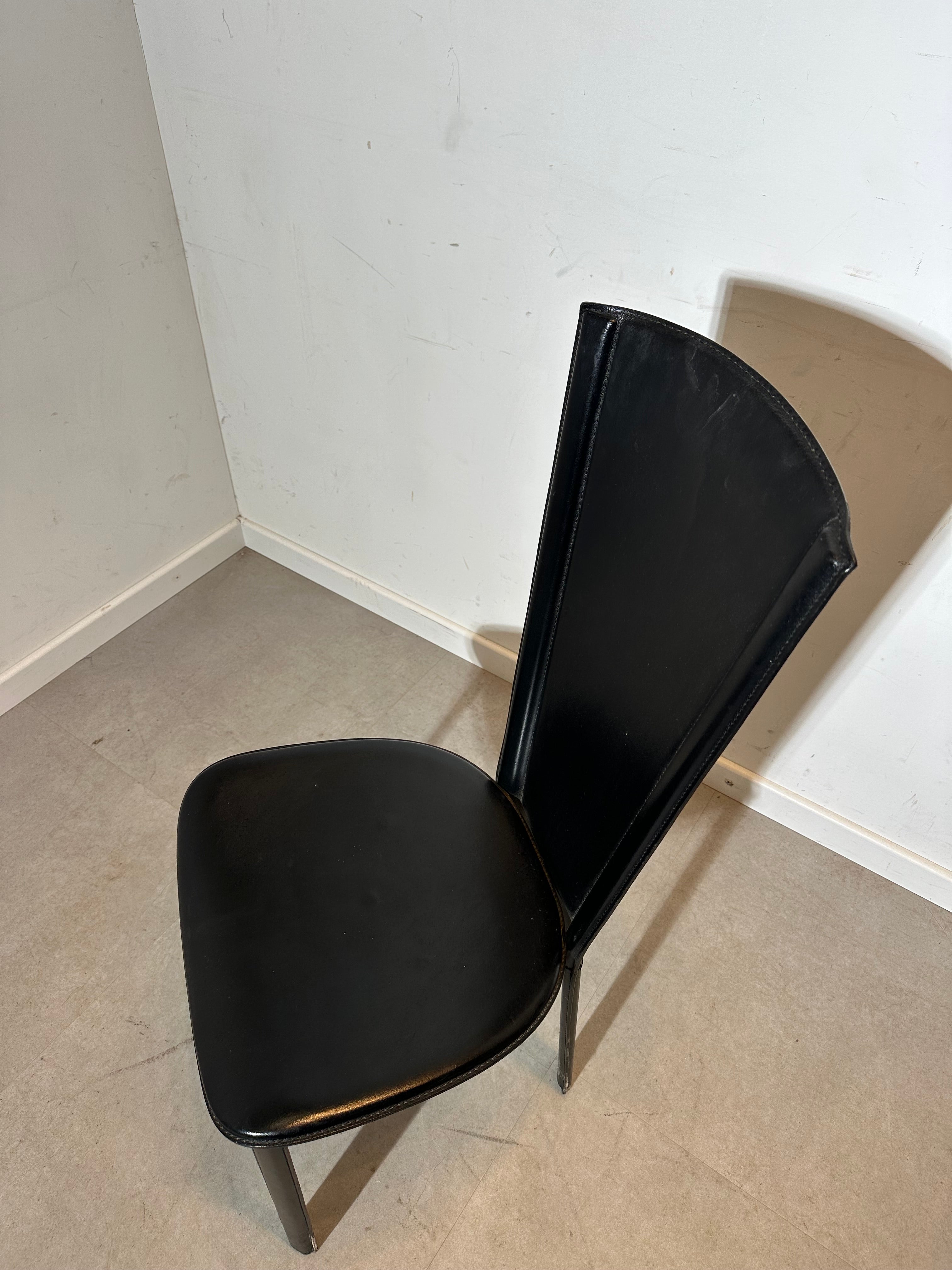 Set of Six Black Leather Dining Chairs