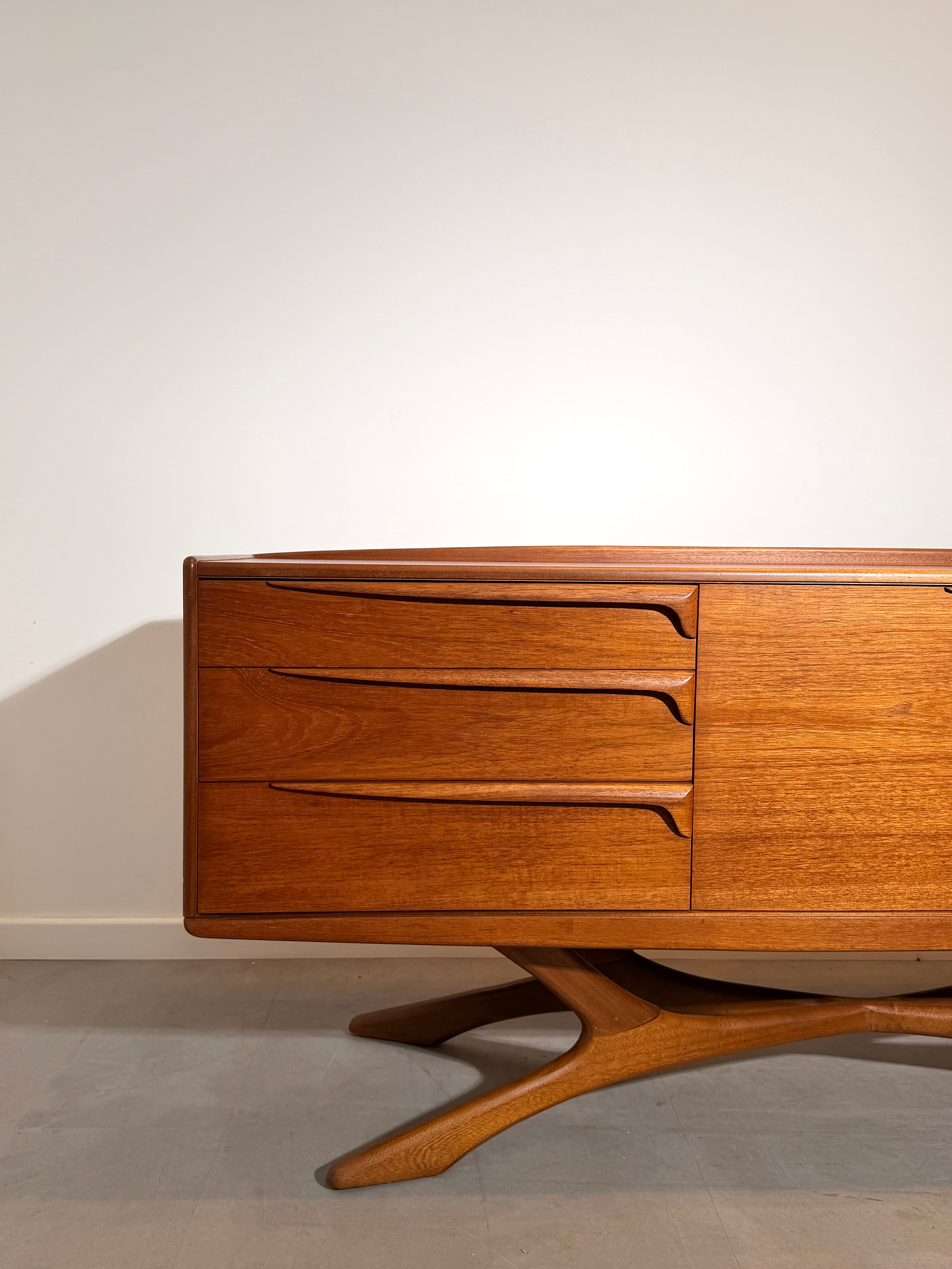 Vintage Beithcraft Teak Sideboard by Val Rossi with Sculptural Base