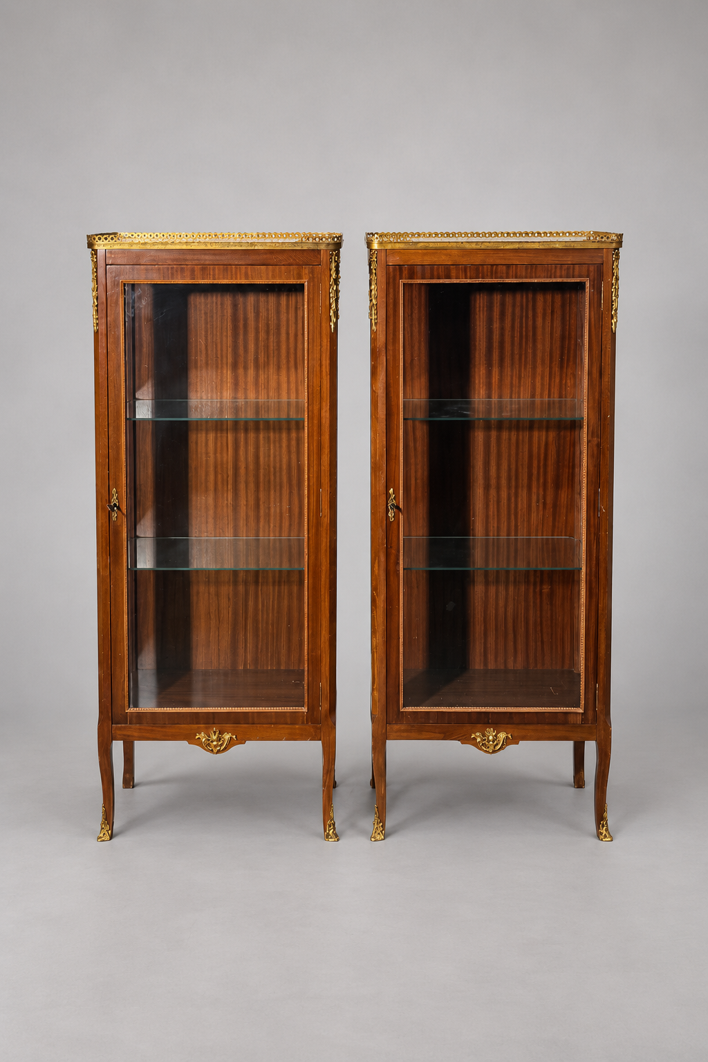 Louis XVI Style Glass Display Cabinet with Decorative Metal Mounts