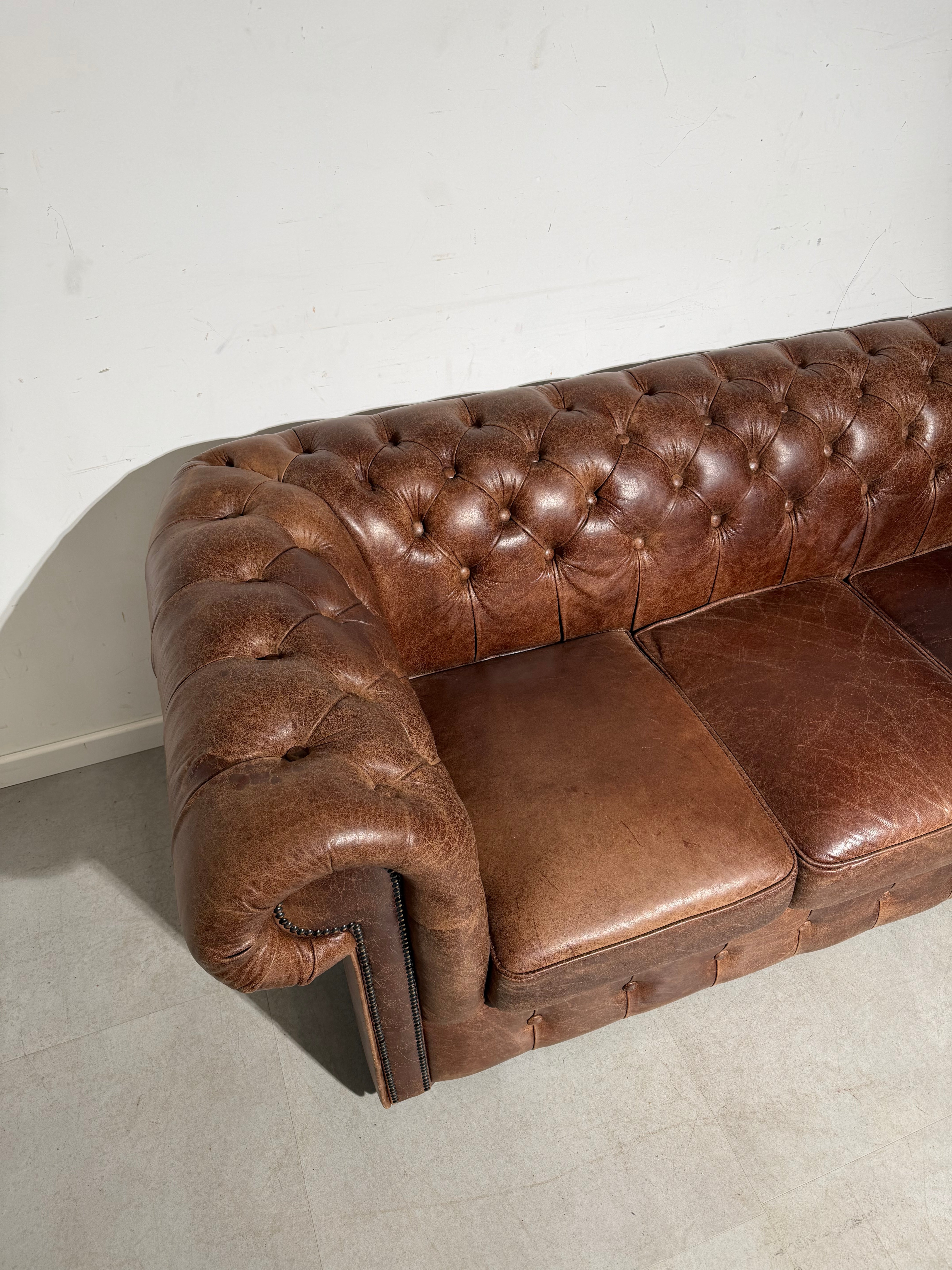 Vintage Chesterfield 3-Seater in Cognac Leather