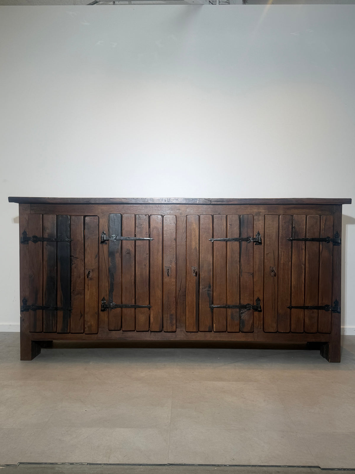 Large Brutalist Solid Wood Sideboard with Hand-Forged Iron Hardware