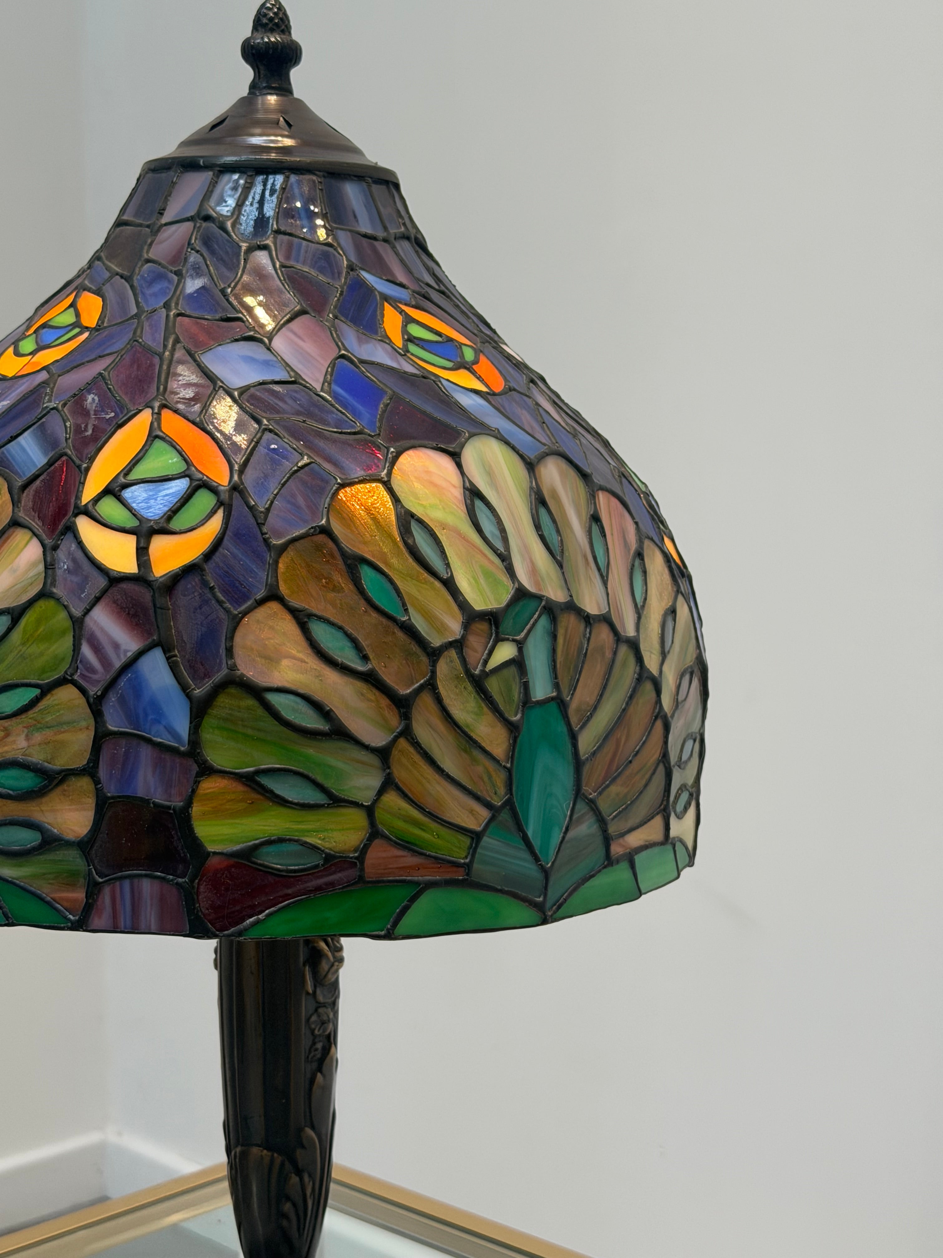 Tiffany Style Stained Glass Table Lamp with Cast Iron Base