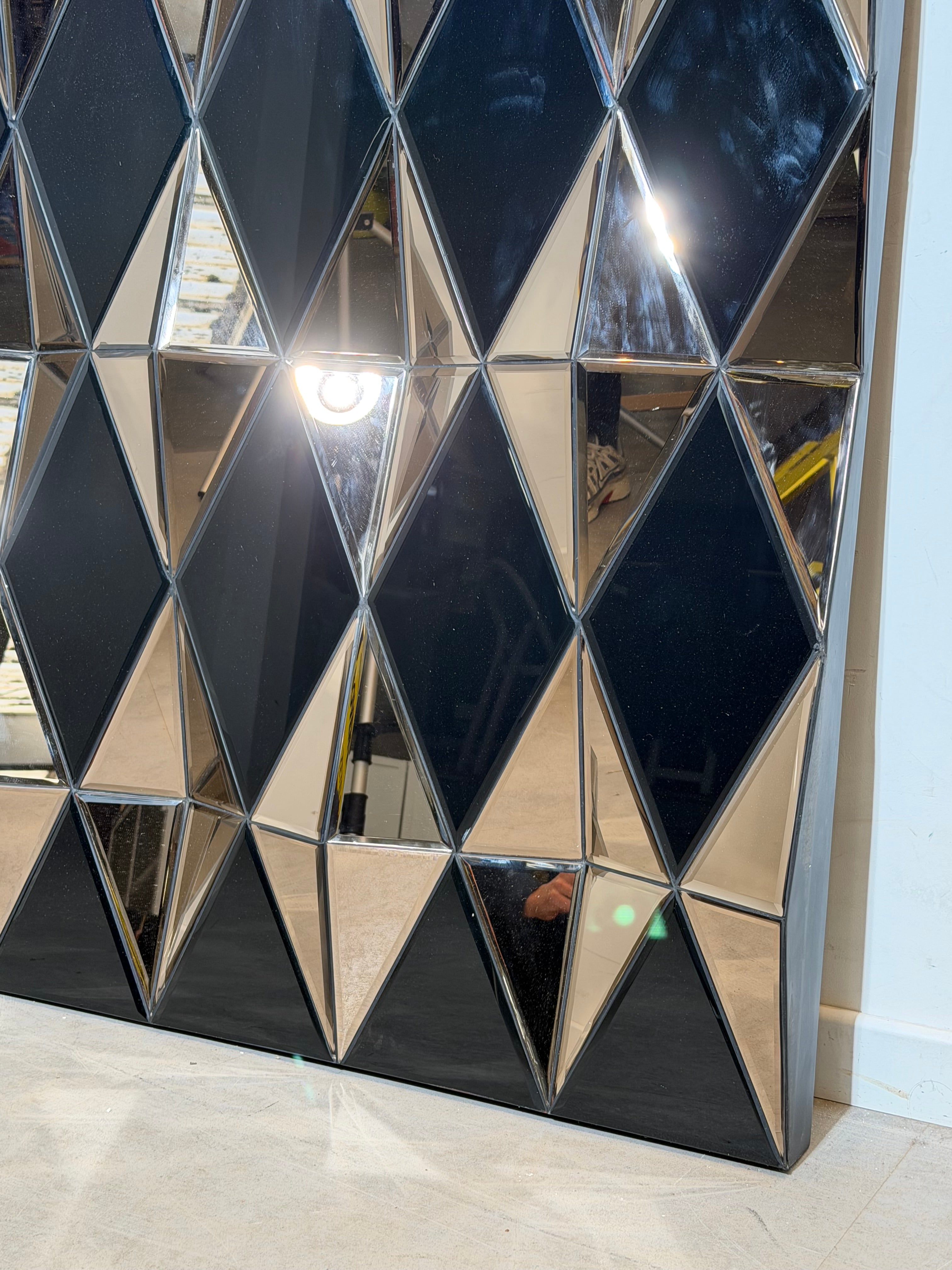 Large Geometric Faceted Mirror Panel – Sculptural Prism Mirror – 120 × 120 cm