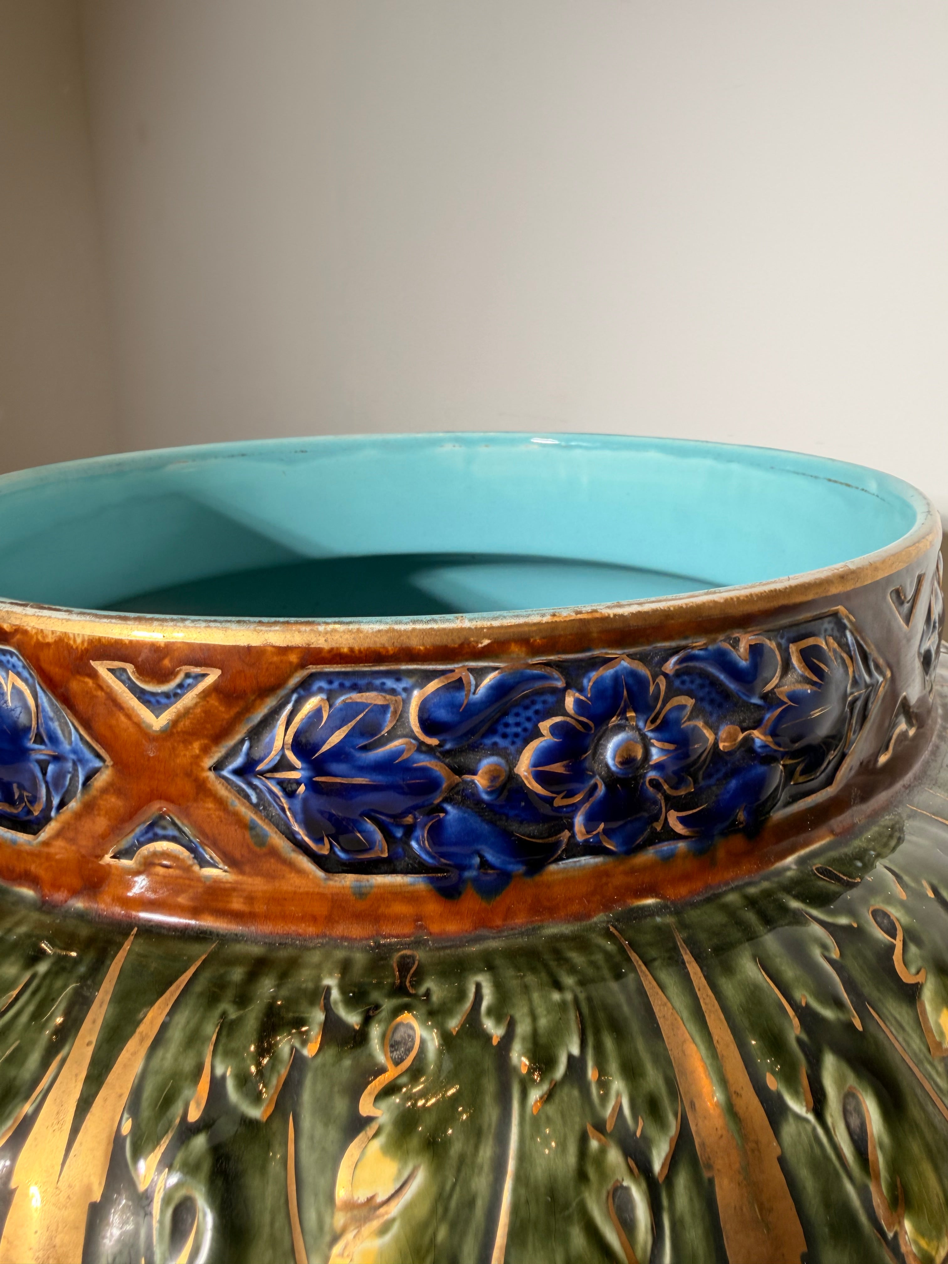 Large Art Nouveau Glazed Ceramic Jardinière