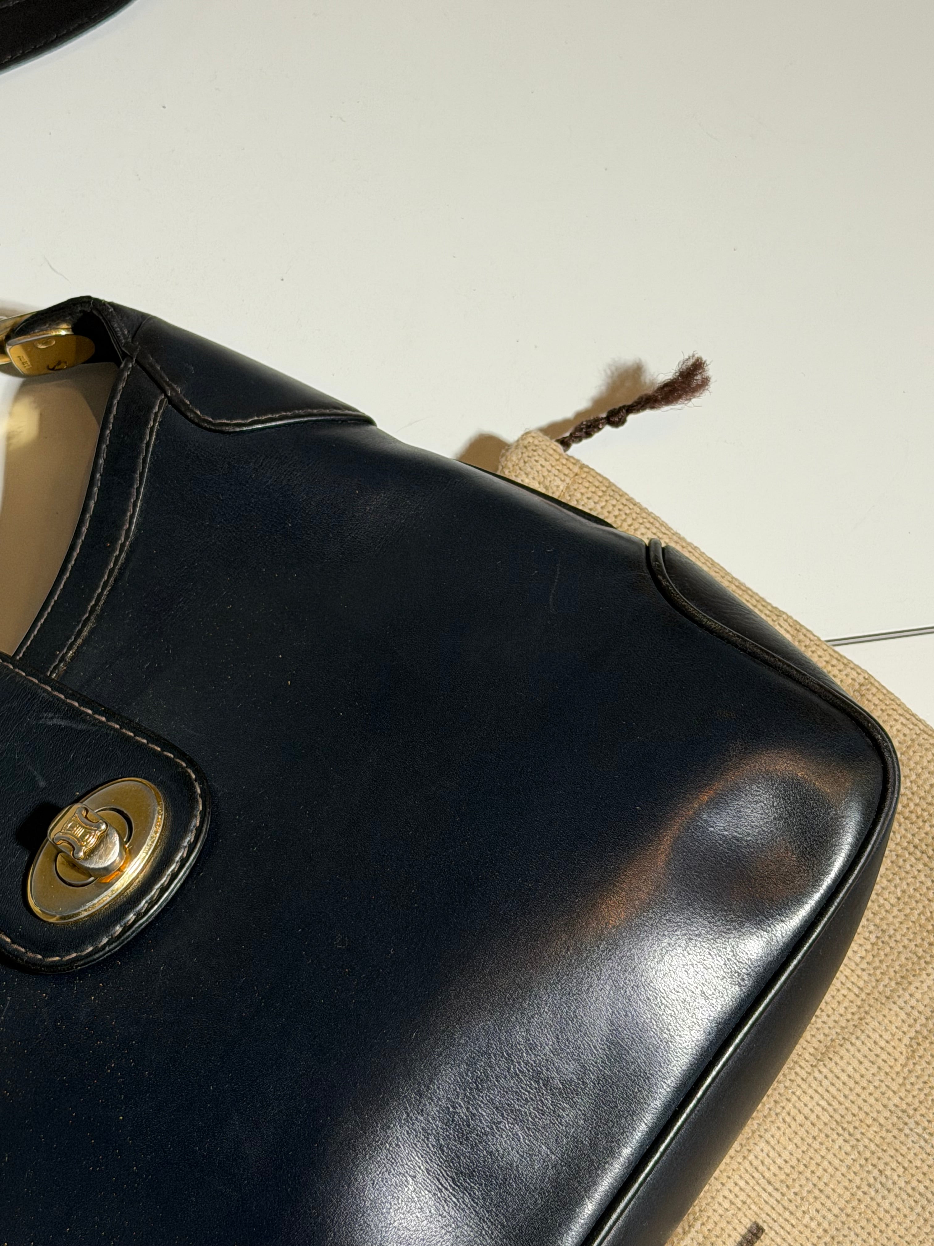 Celine Paris Vintage Black Leather Crossbody Bag