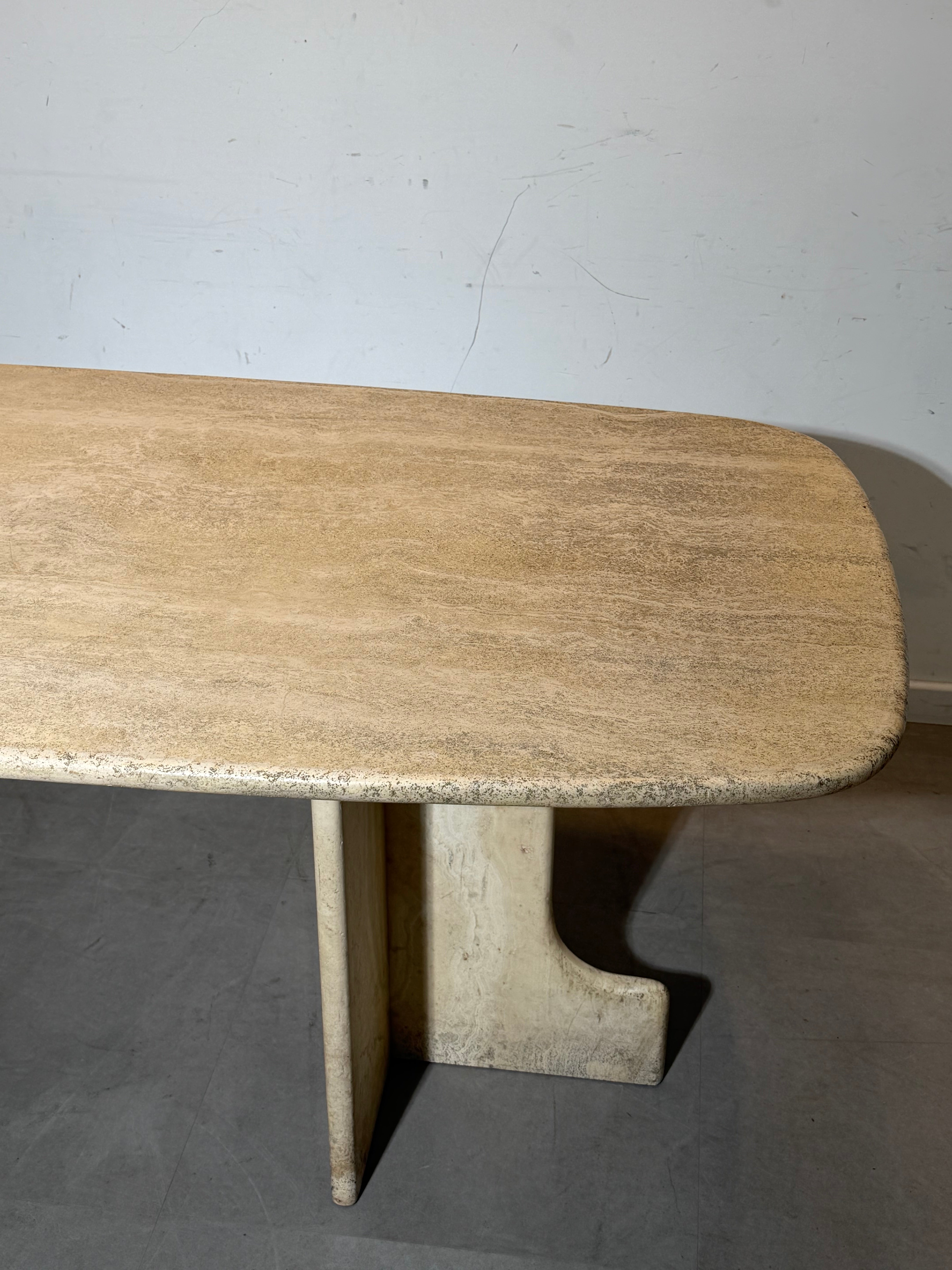 Vintage Travertine Dining Table – Sculptural Base – 180 cm
