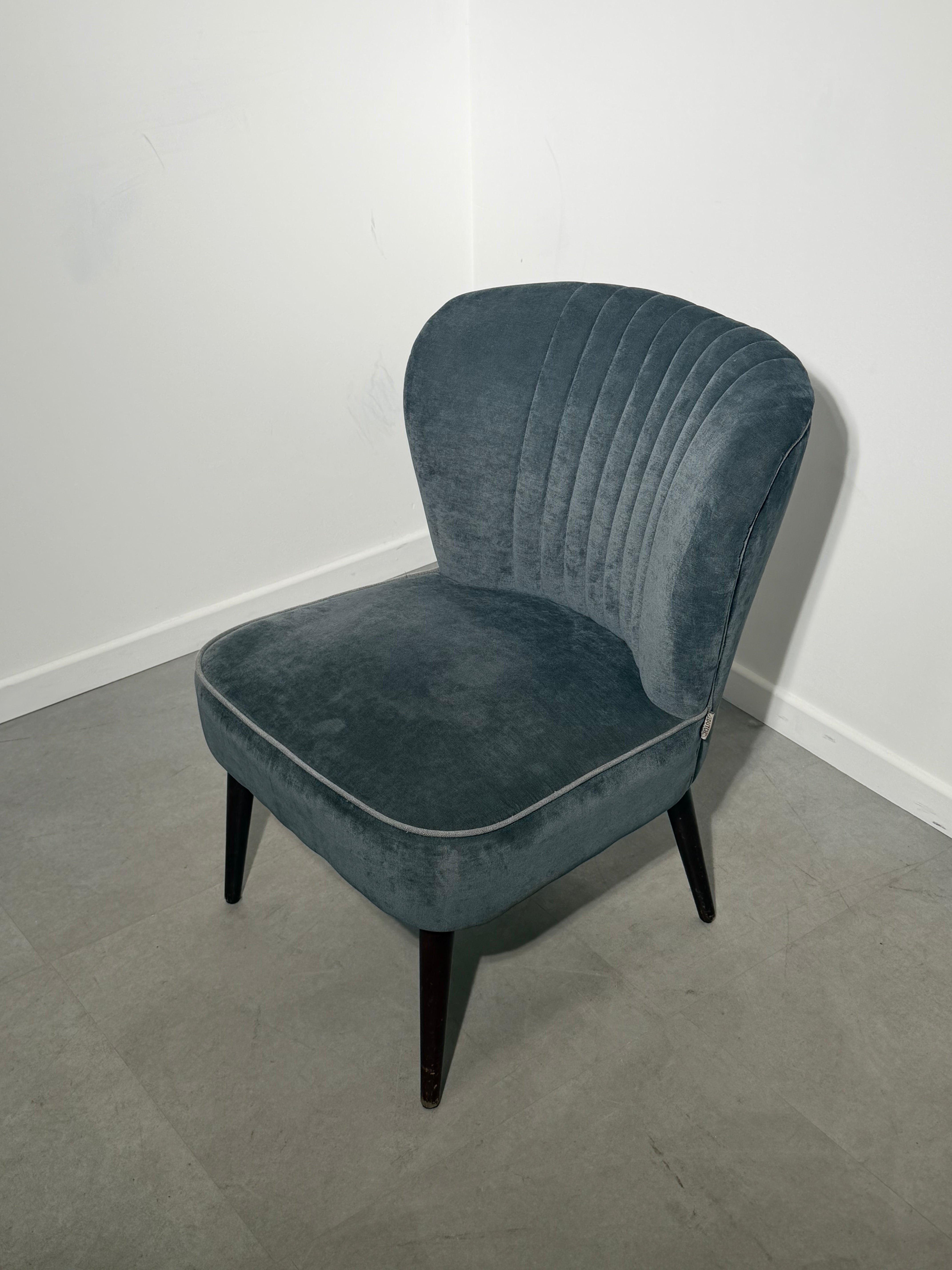 Dutchbone Velvet Cocktail Chair in Blue-Grey Upholstery