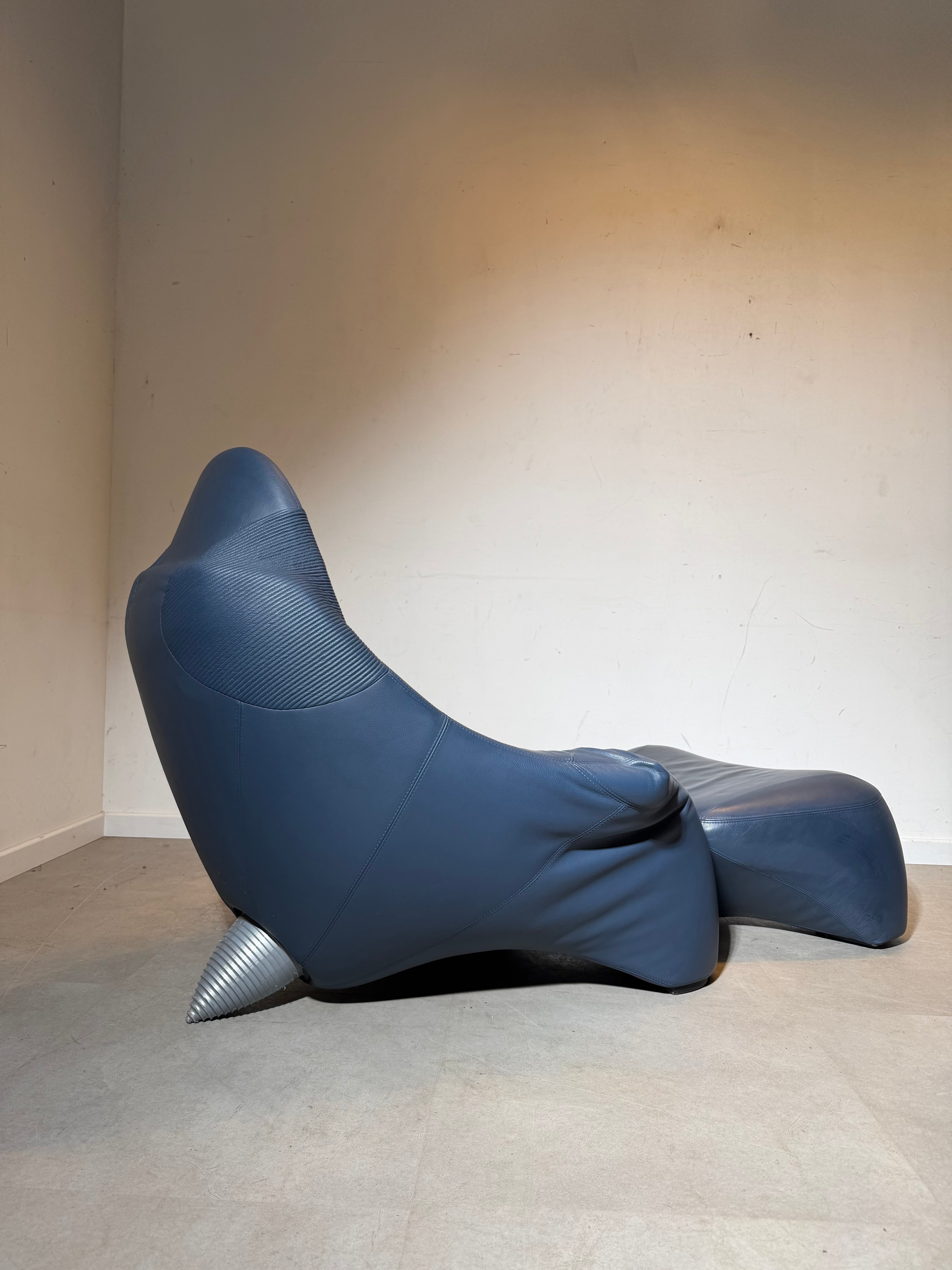 Marc Sadler “Hal” Lounge Chair + Ottoman for Cassina (1996) – Blue Leather