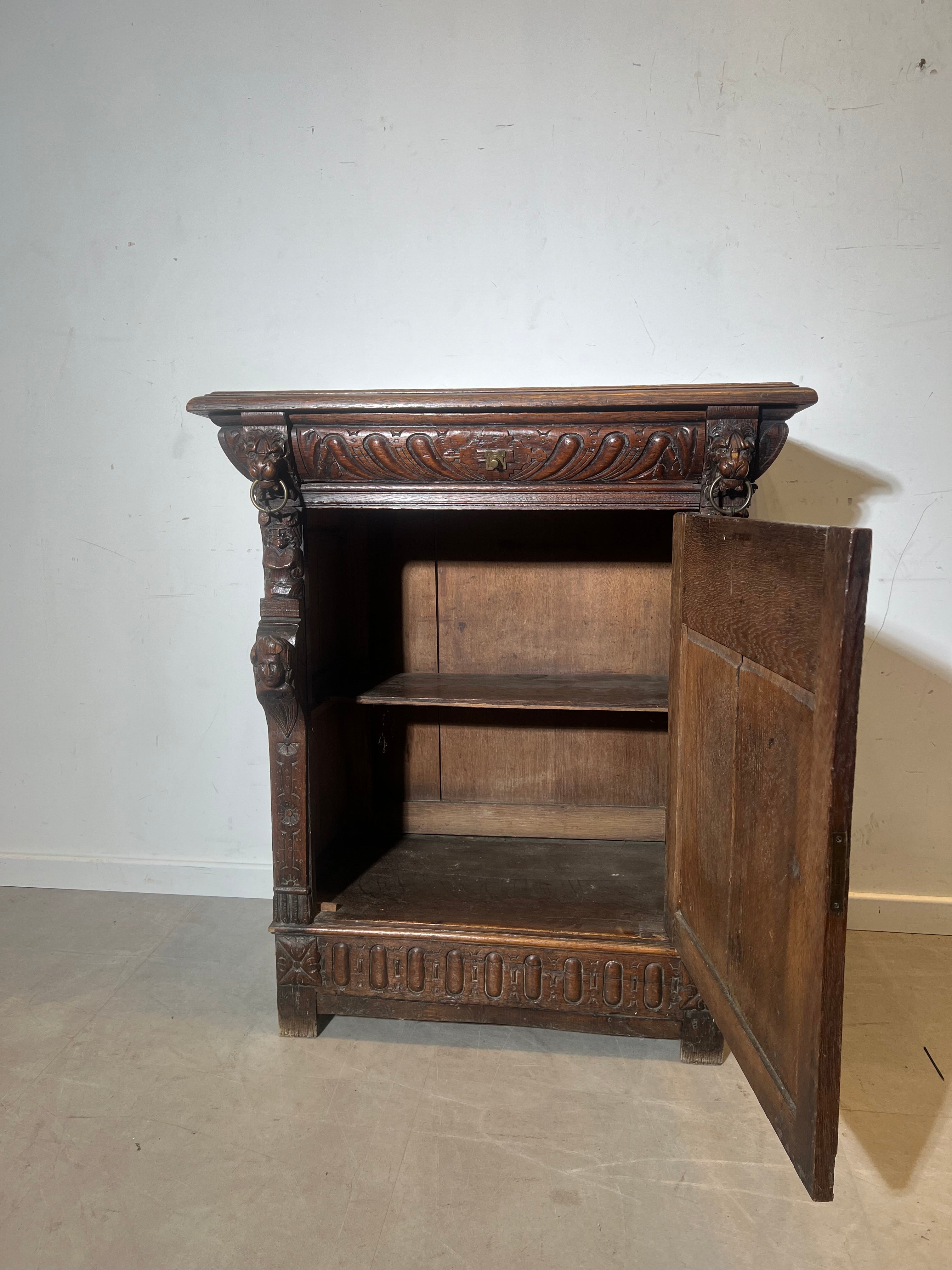 Antique Hand-Carved Oak Cabinet