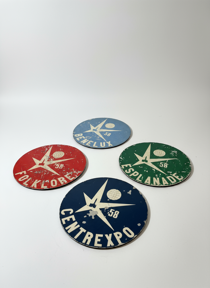 Panneaux ronds originaux de l'Expo 58 (lot de 4)