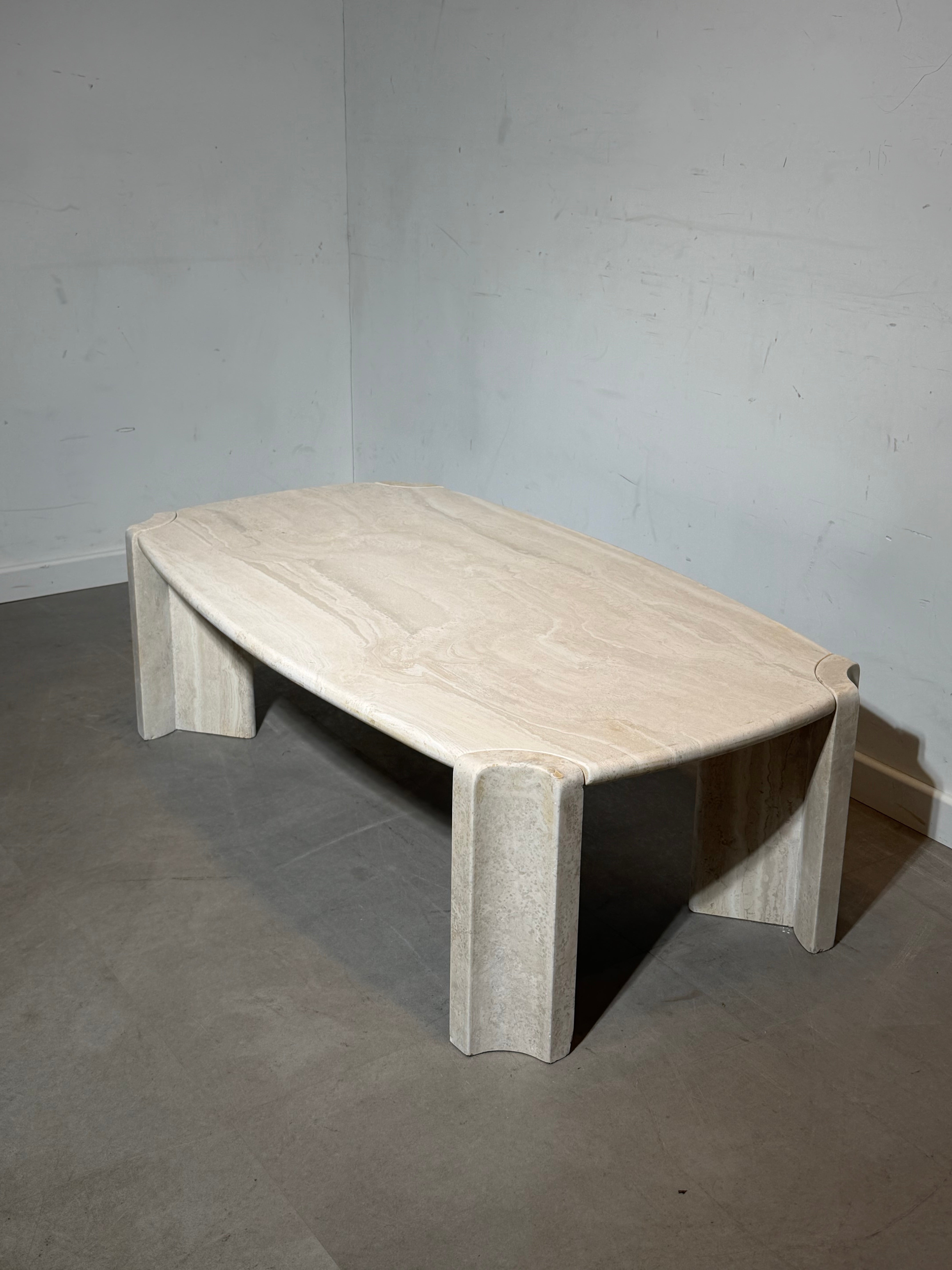 Vintage Travertine Coffee Table – Sculptural Design – 125 cm
